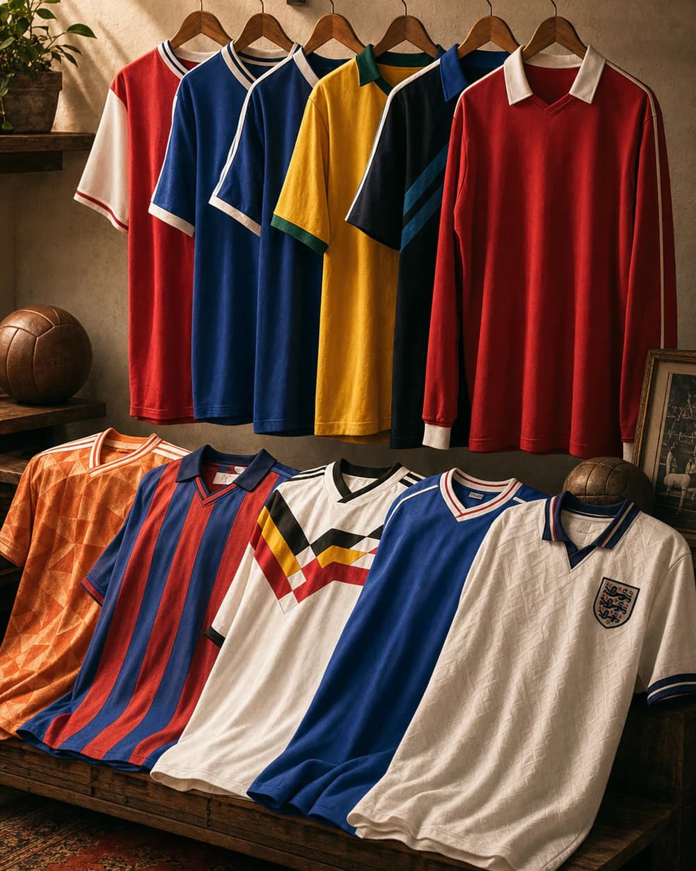 A collection of football shirts ready to sell