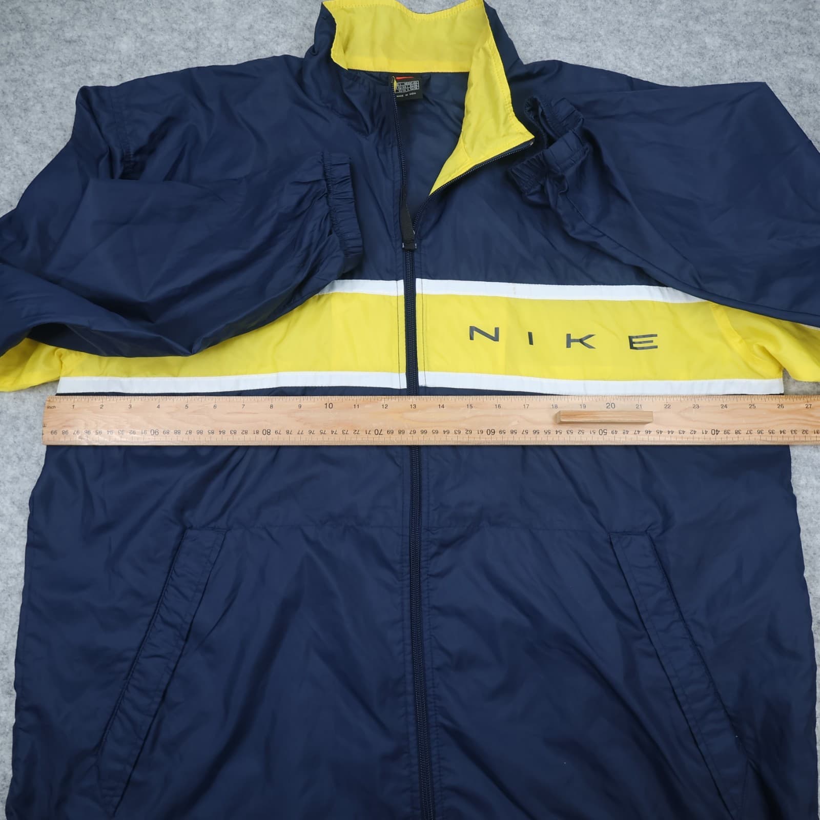 Vintage Nike Jacket Extra Large Navy Yellow Waterpoof Coat 90's Windbreaker photo 7