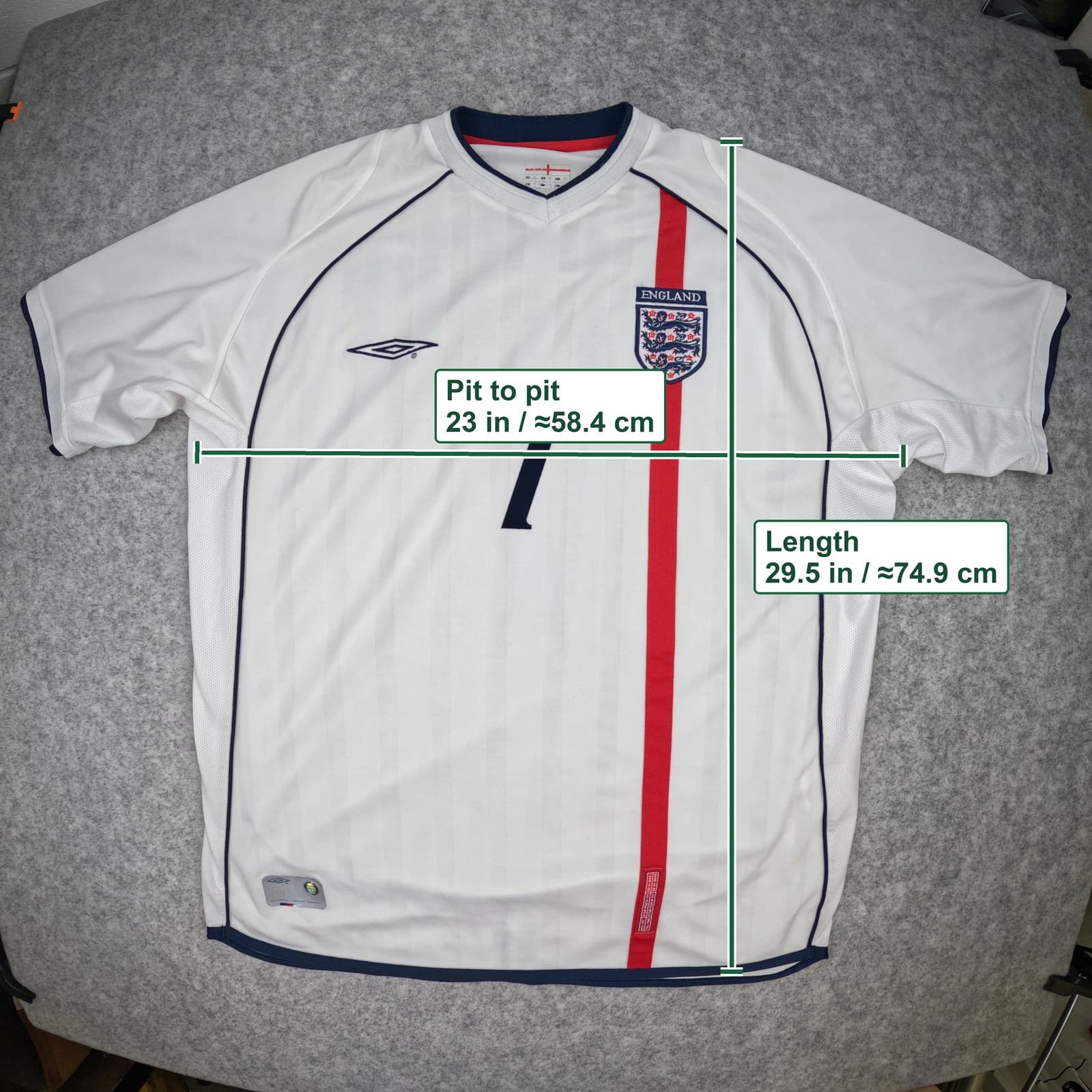 England Football Shirt Adult XL White Home Umbro Beckham 7 2001 2003 Jersey photo 5