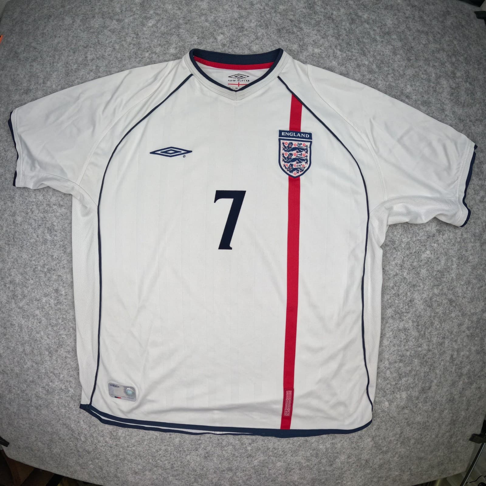 England Football Shirt XL White Home 2001-03 Umbro David Beckham Soccer Jersey photo 2