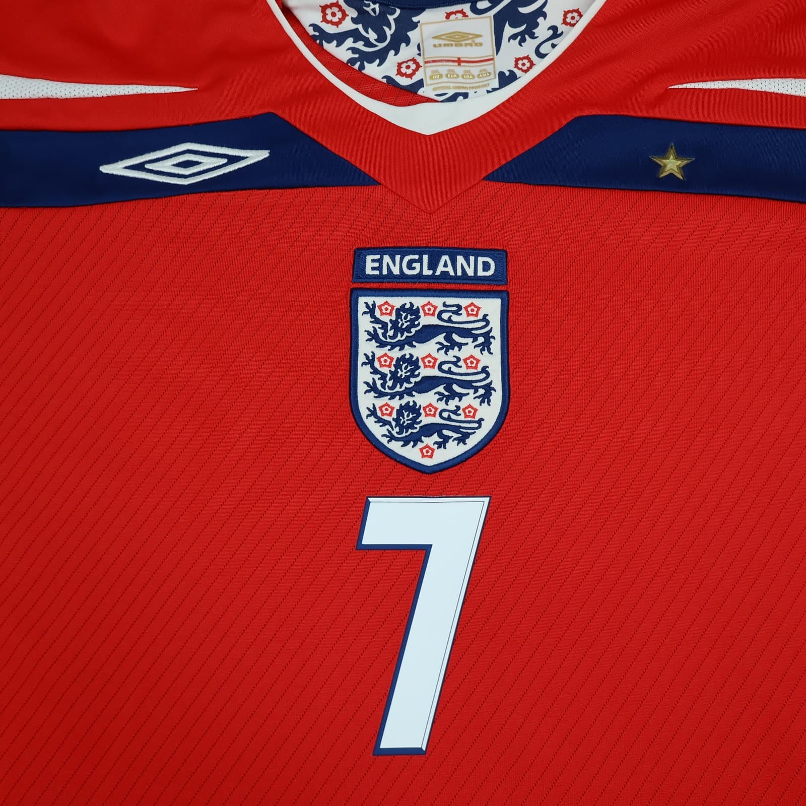 England Away Shirt Mens 2XL Red 2008 2010 Football Umbro Beckham 7 Jersey Top photo 4