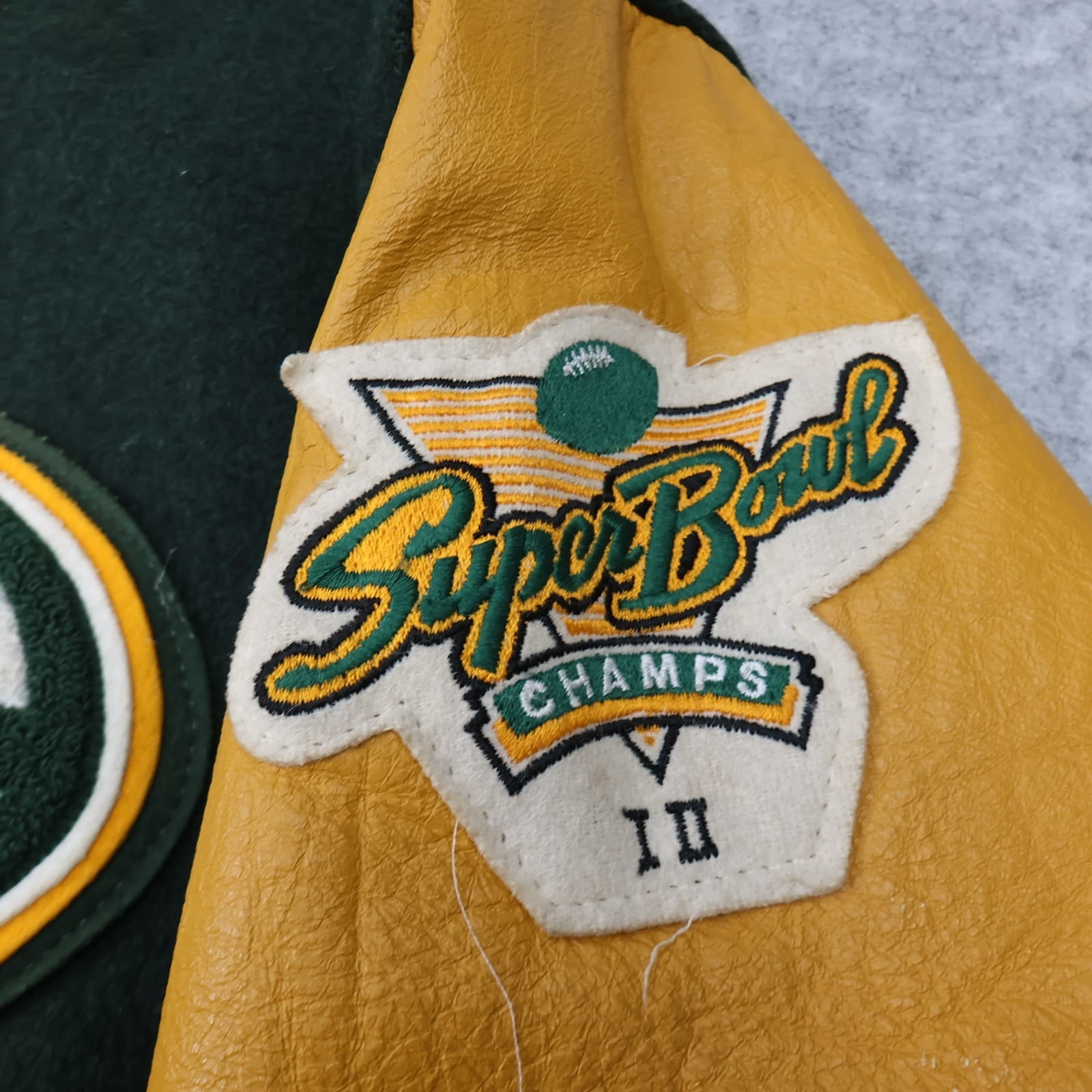 Vintage Green Bay Packers Varsity Jacket Large Green Leather DeLong NFL photo 5