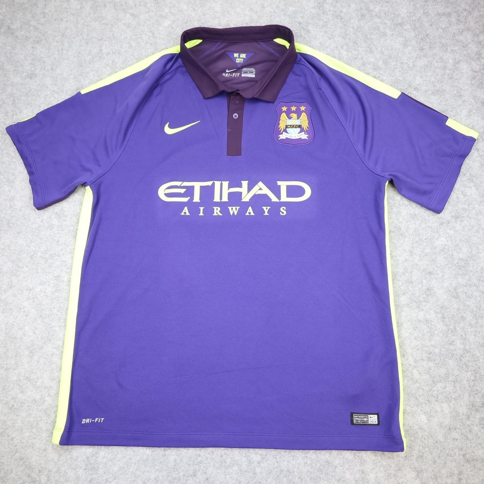 Manchester City Shirt Mens XL Purple 3rd Kit 2014 2015 Football Nike Aguero 16 photo 2