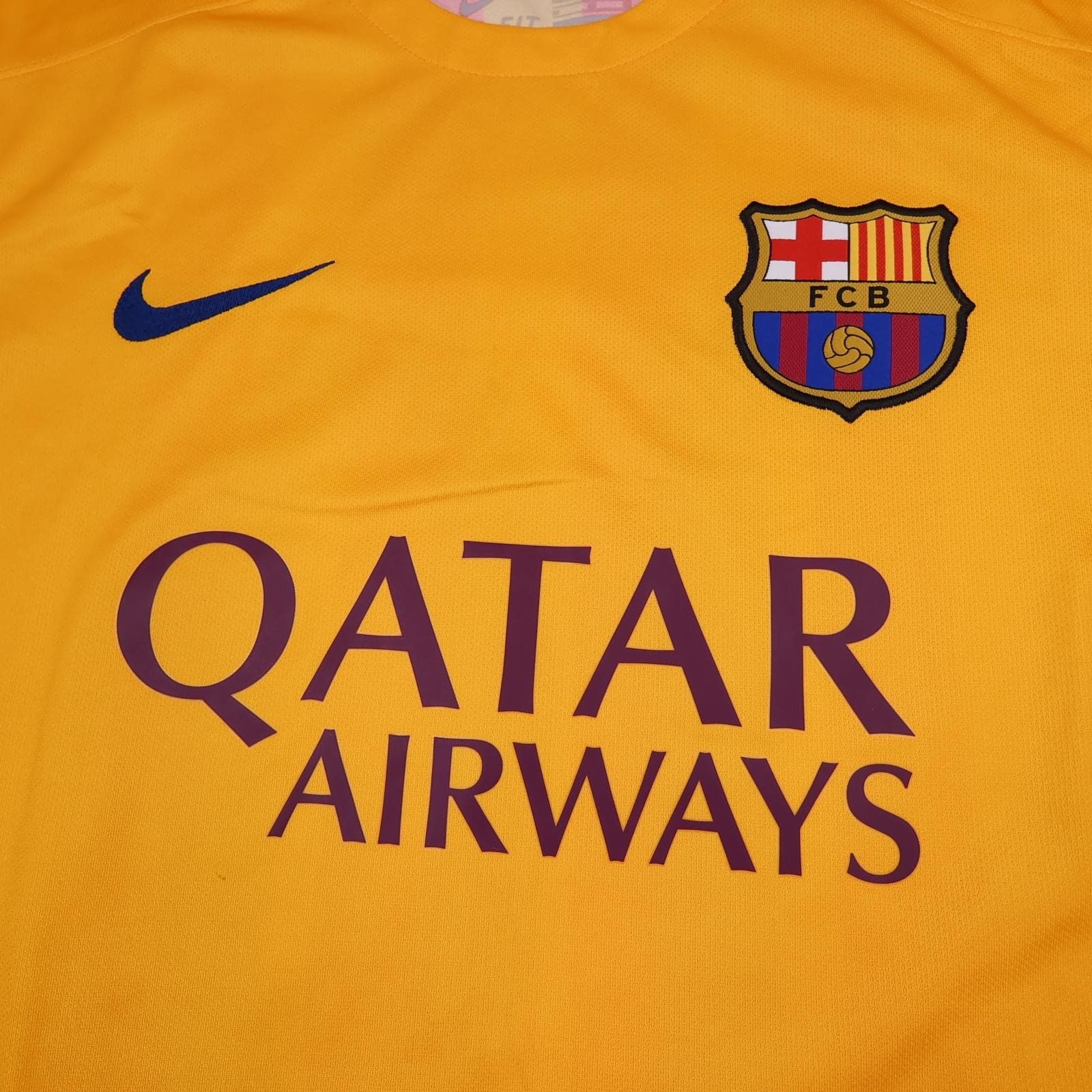 Barcelona Shirt Mens Medium Yellow Away 2015 2016 Football Nike Messi 10 photo 3
