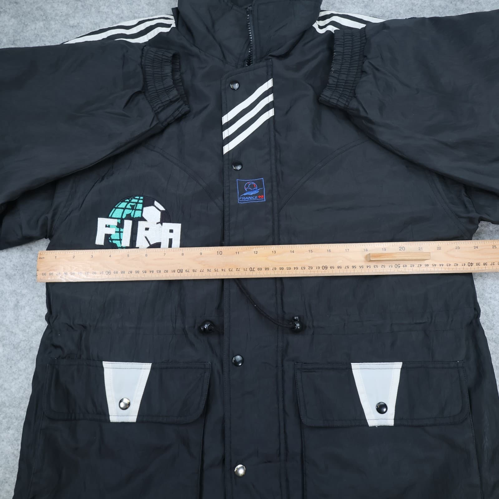 Vintage Football Jacket Extra Large Black 1998 Fifa World Cup Padded Official photo 13