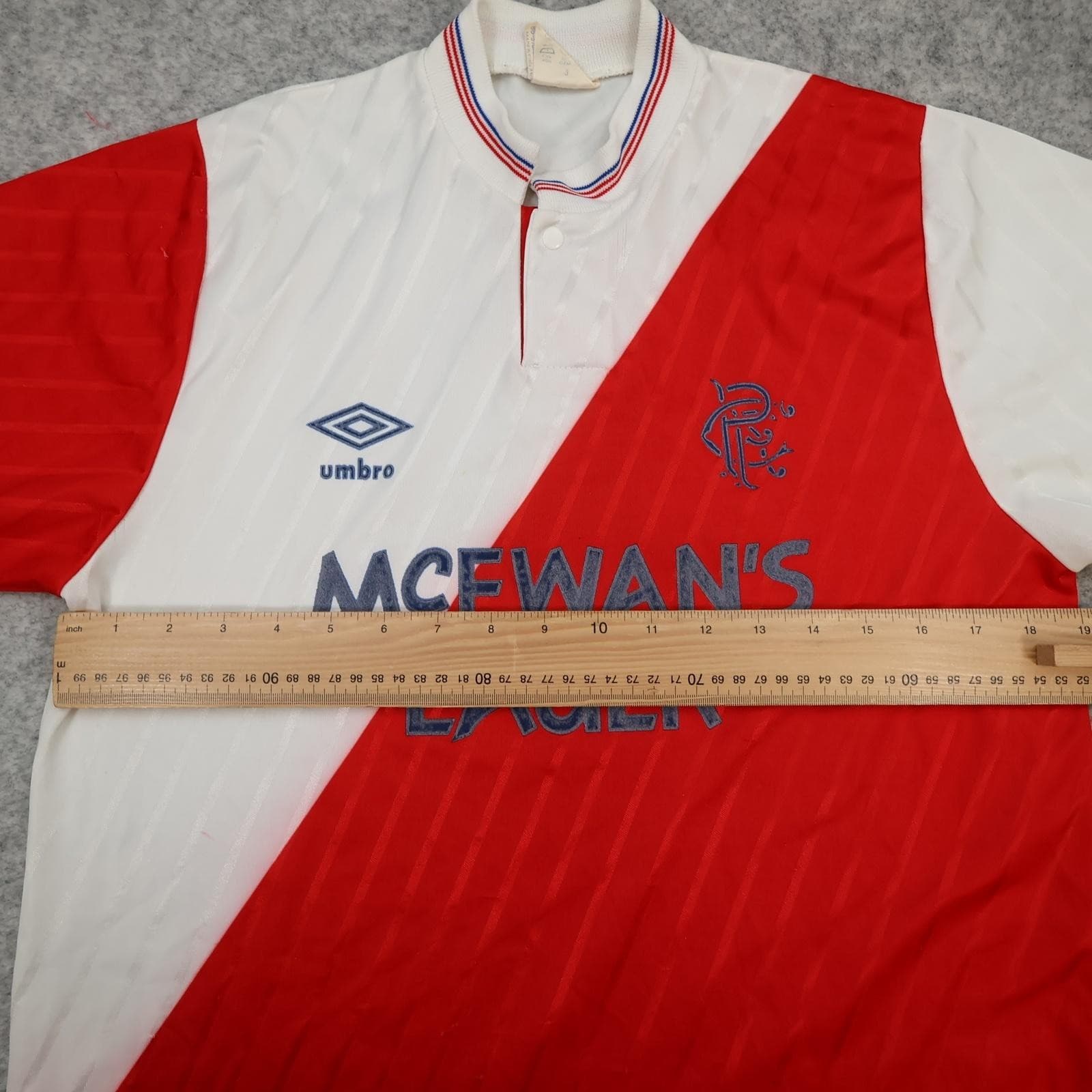 Vintage Rangers Shirt Mens Small White Red Away 1987 1990 Umbro McEwan's Lager photo 8
