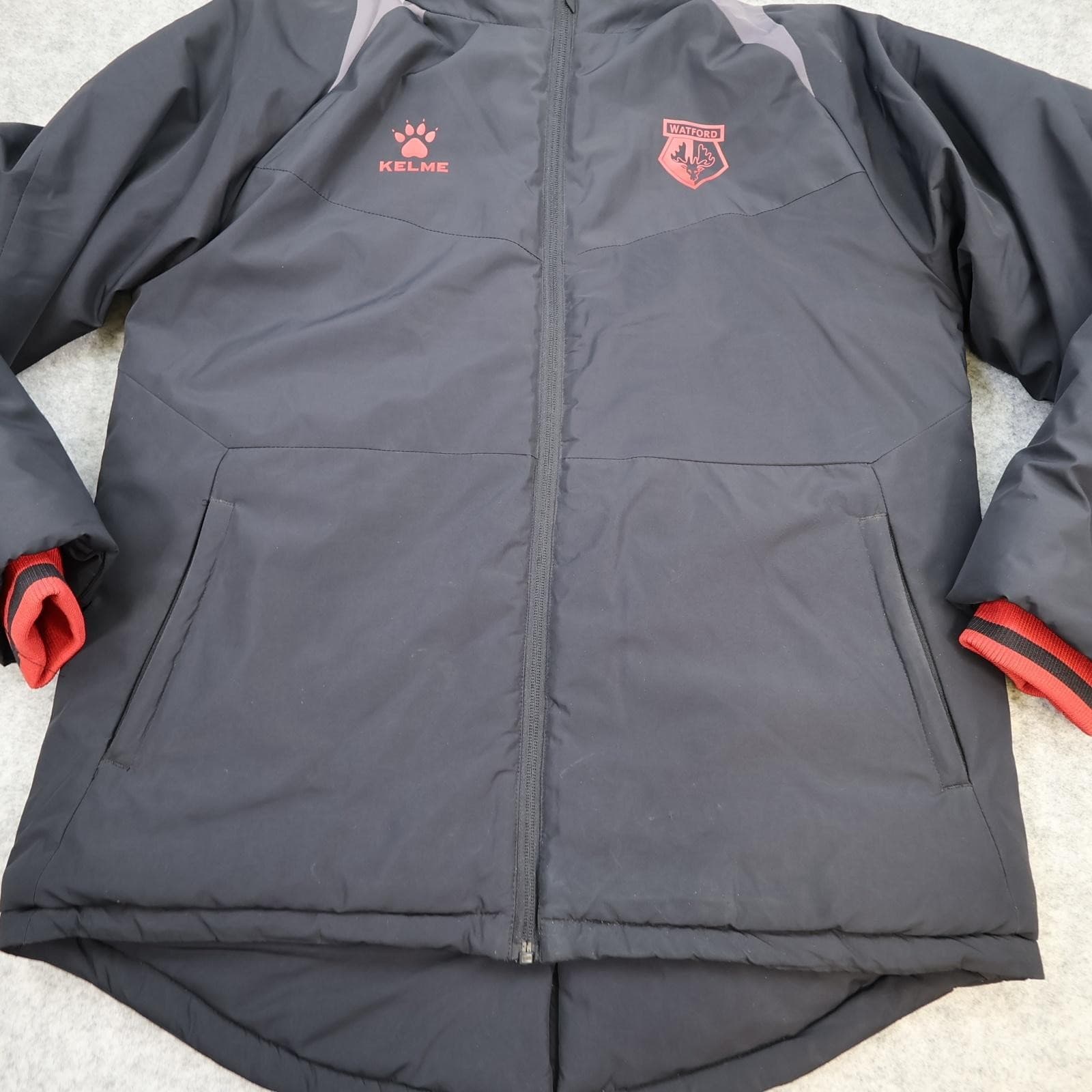 Watford Jacket Mens Medium Black EFL Football Kelme Hooded Padded Warm Coat photo 7