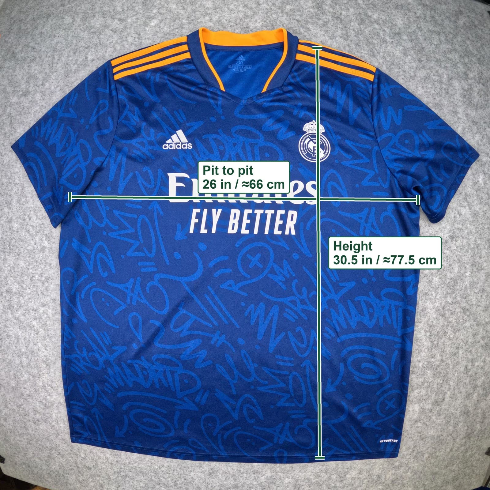 Real Madrid Football Shirt 2XL Blue Away adidas Blue 2021 2022 Soccer Jersey photo 6