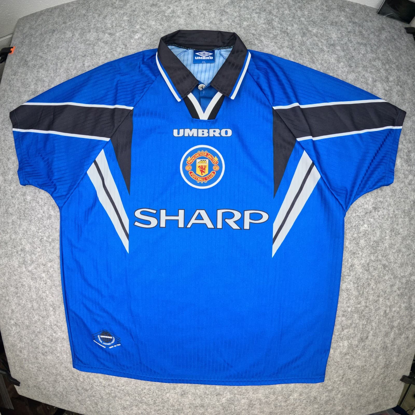 Manchester United Football Shirt 2XL Blue 1996 1998 Umbro Beckham 10 Jersey photo 2