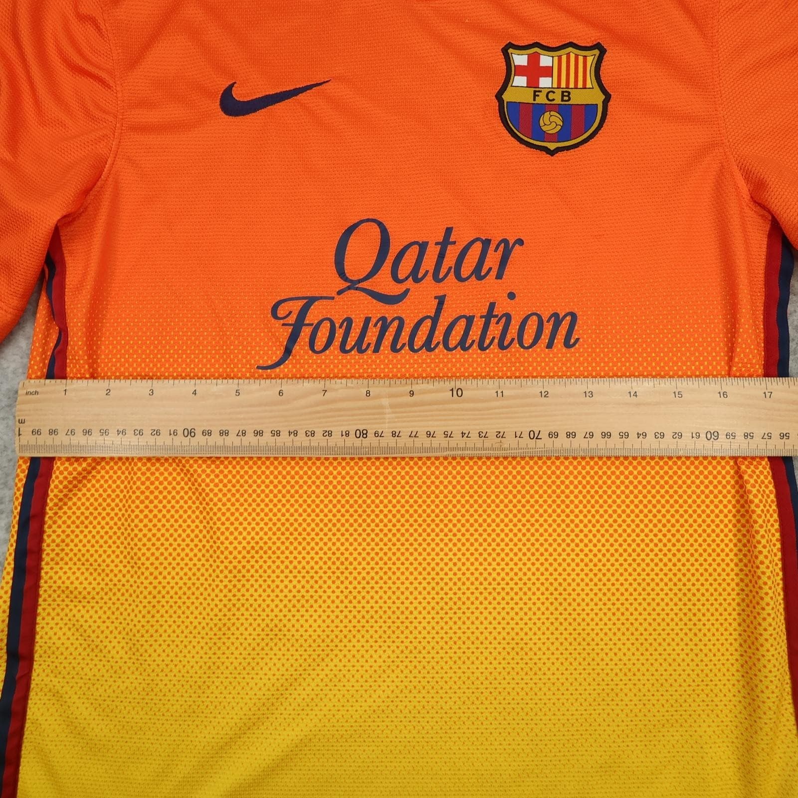 Barcelona Shirt Mens Small Orange Away 2012 2013 Football Nike Qatar Foundation photo 12