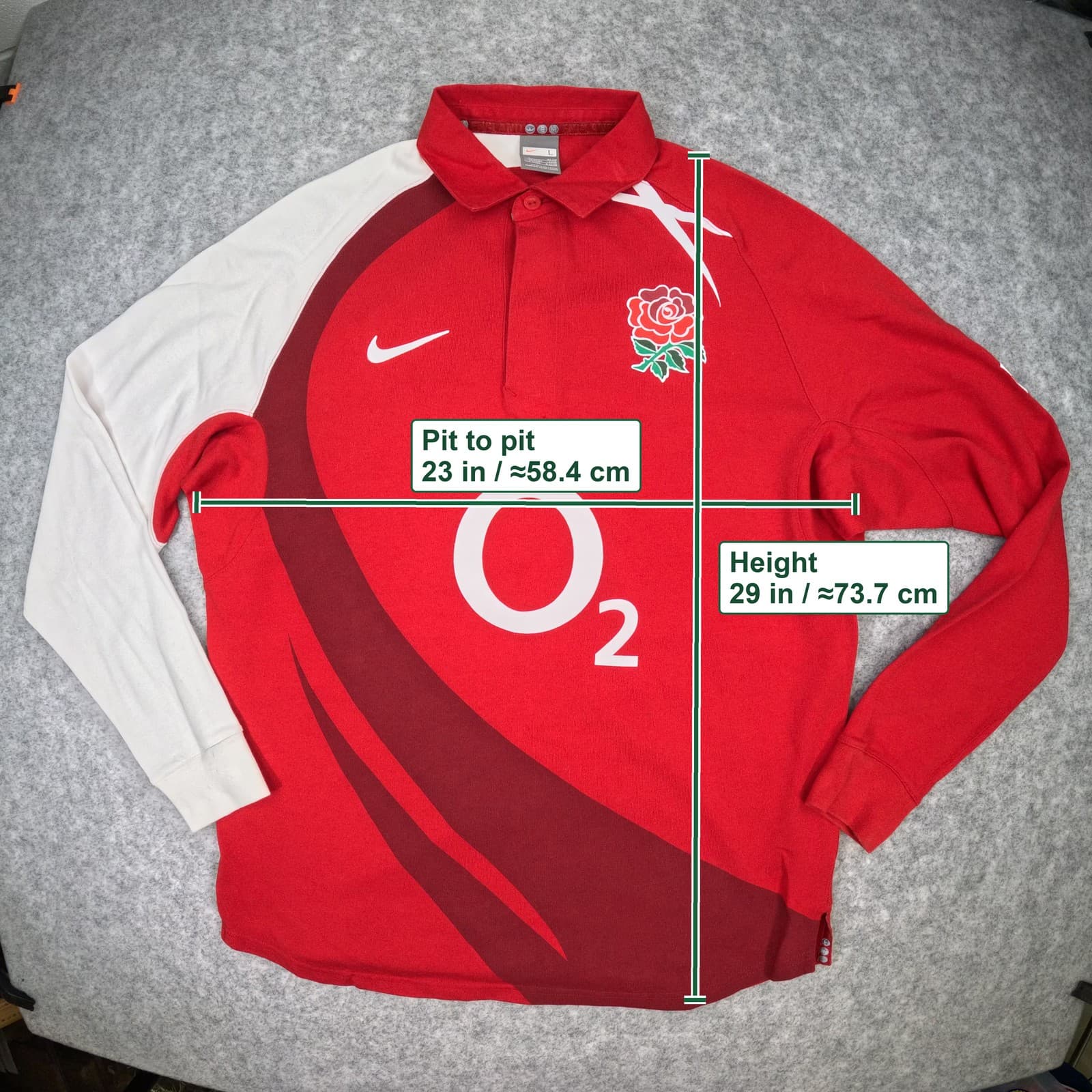 England Rugby Shirt Large Red Away Nike Long Sleeve Button Rugby Union photo 5