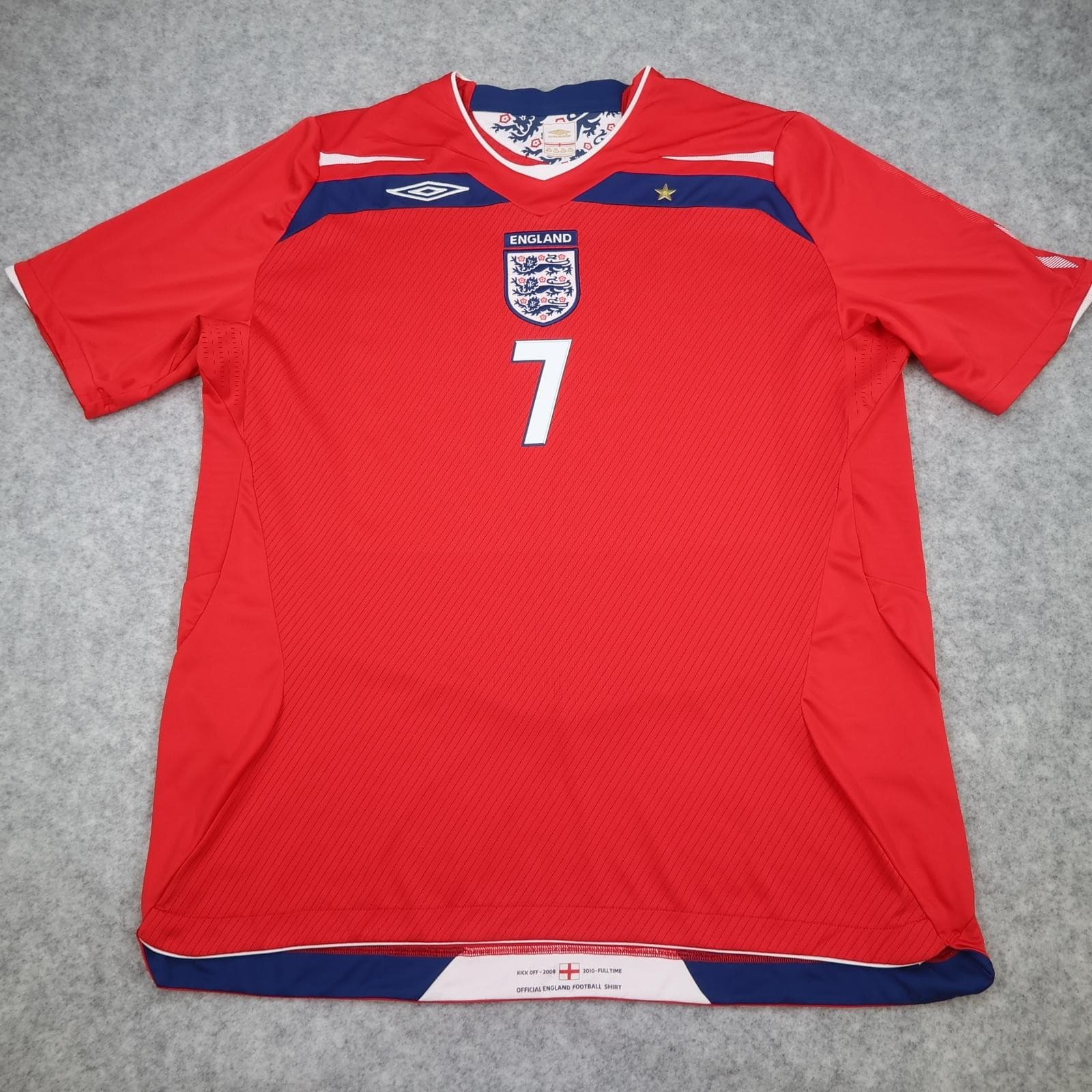 England Away Shirt Mens 2XL Red 2006 2008 Football Umbro Beckham 7 Jersey photo 2