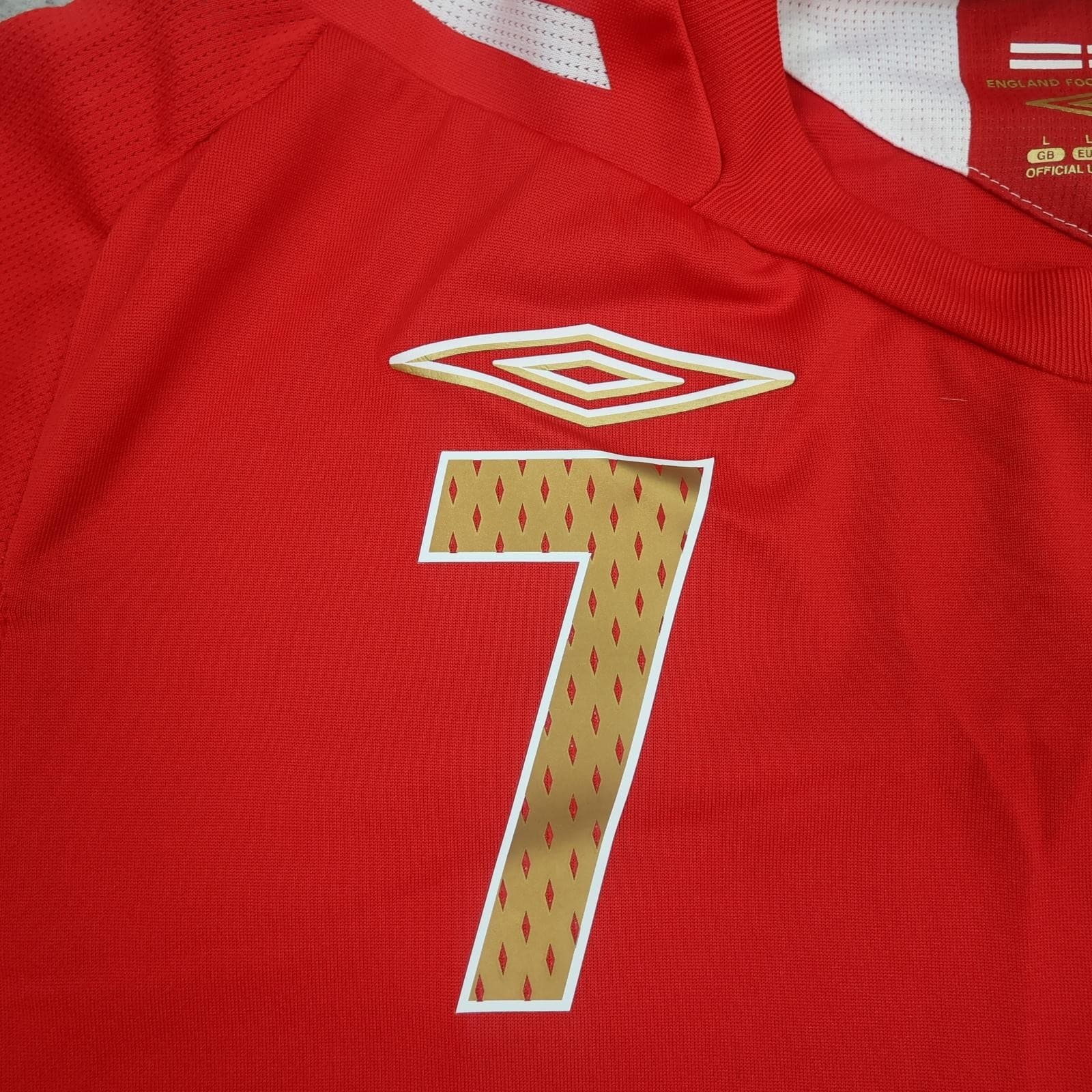 England Away Shirt Mens Large Red 2006 2008 Football Umbro Beckham 7 Jersey photo 4