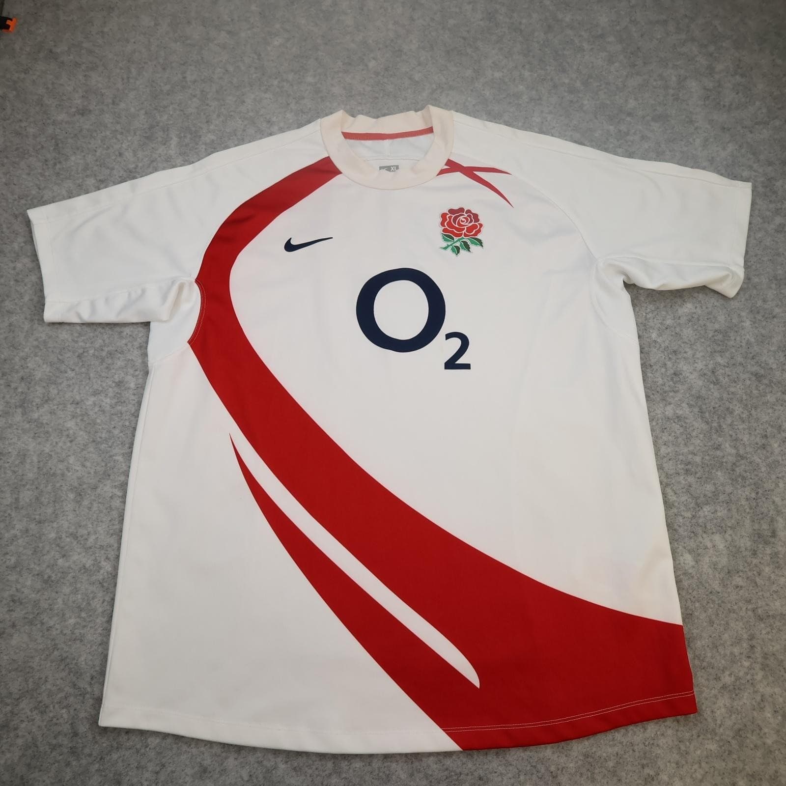 England Rugby Shirt Mens XL White 2007 2008 Home Rugby Union Nike O2 Jersey