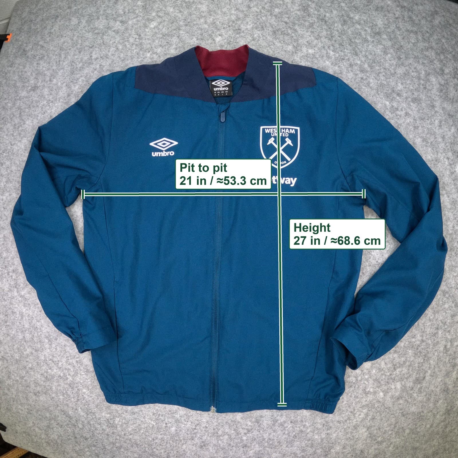 West Ham United Track Jacket Medium Blue Umbro Zip Football See Condition photo 5