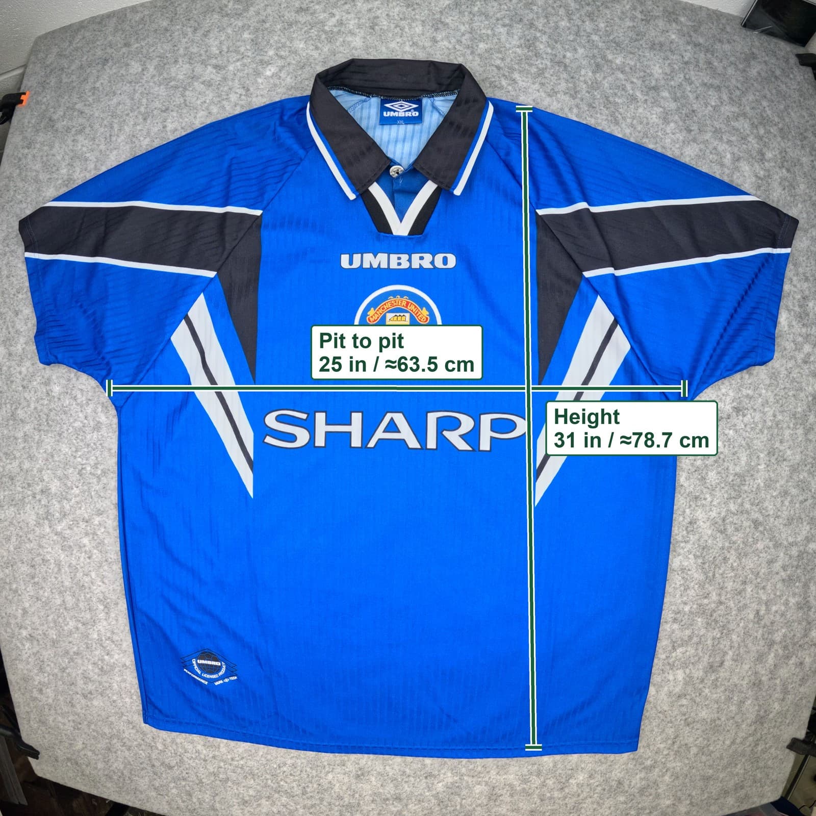 Manchester United Football Shirt 2XL Blue 1996 1998 Umbro Beckham 10 Jersey photo 3