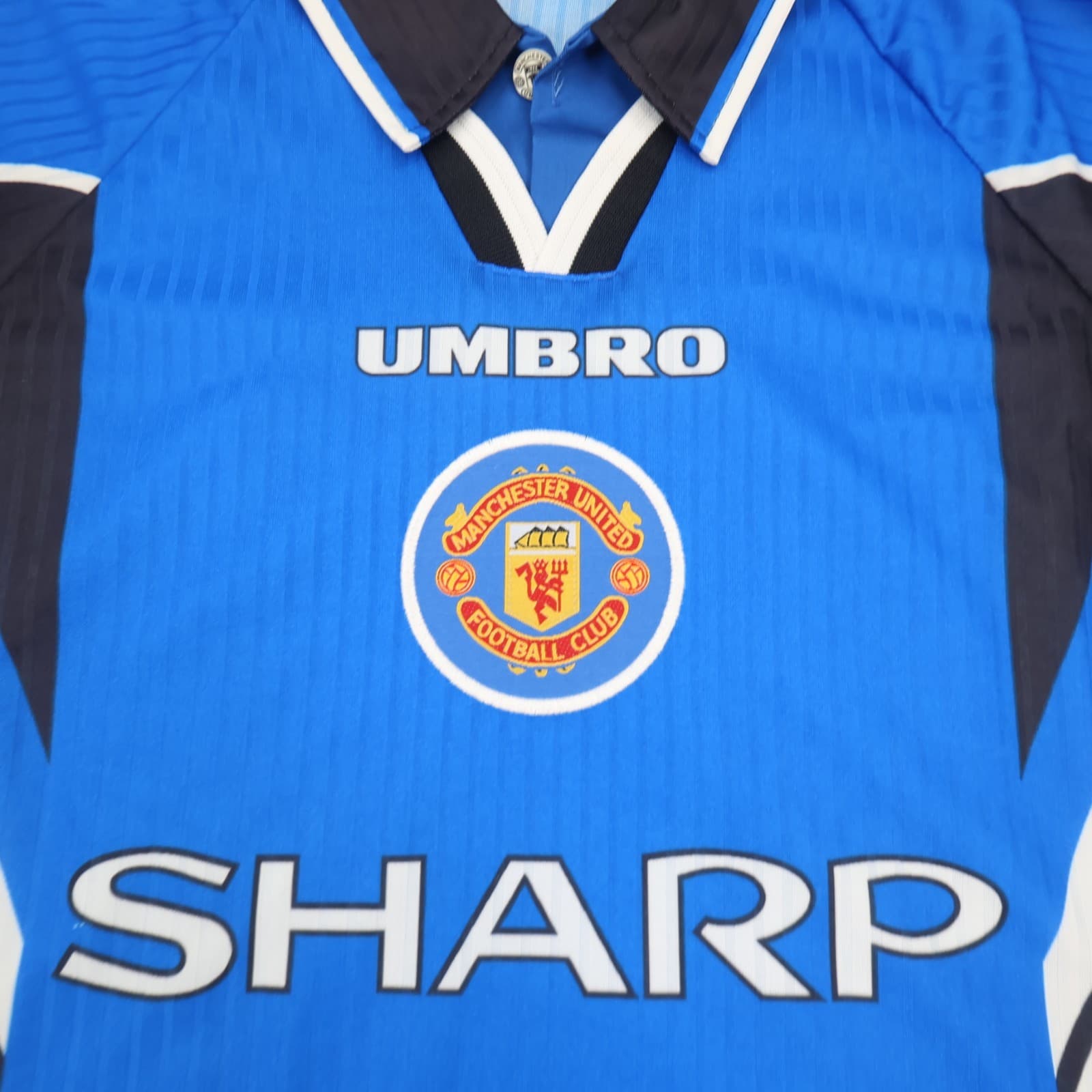 Vintage Manchester United Shirt 2XL Blue Third Kit 1996 1998 Umbro Soccer Jersey photo 3