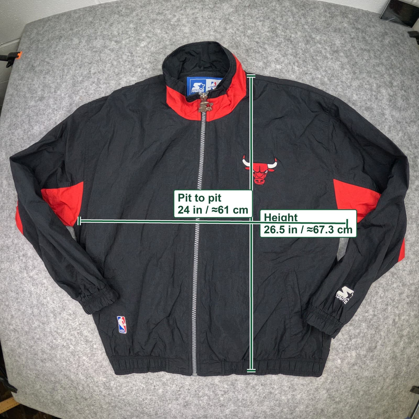 Chicago Bulls Jacket Mens Medium Black Starter Long Sleeve Basketball Zip 90s photo 2