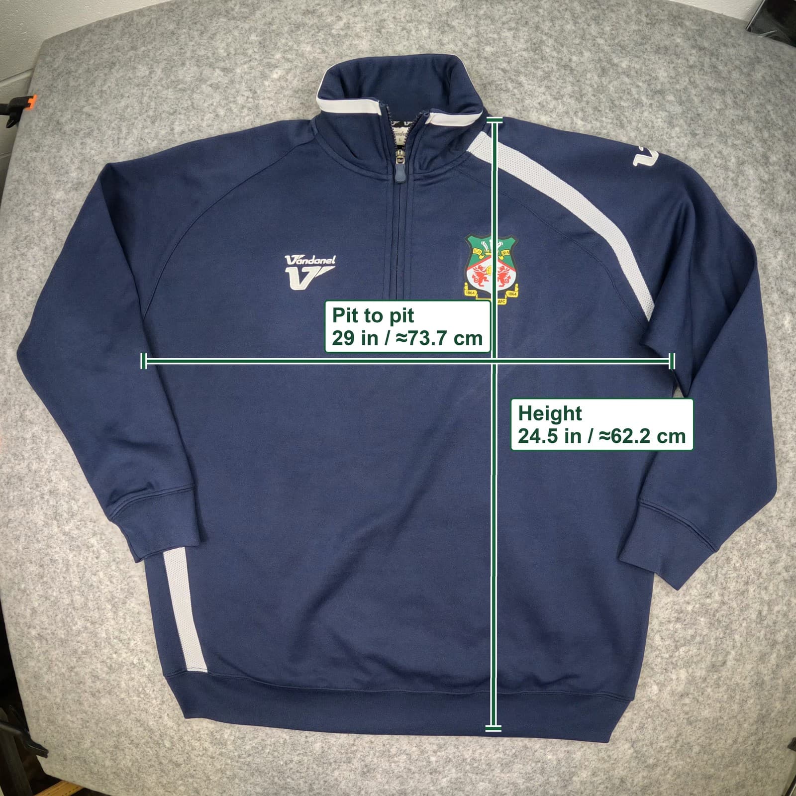 Wrexham AFC Quarter Zip Top Large Navy Vandanel Long Sleeve Football 1 4 Zip photo 4