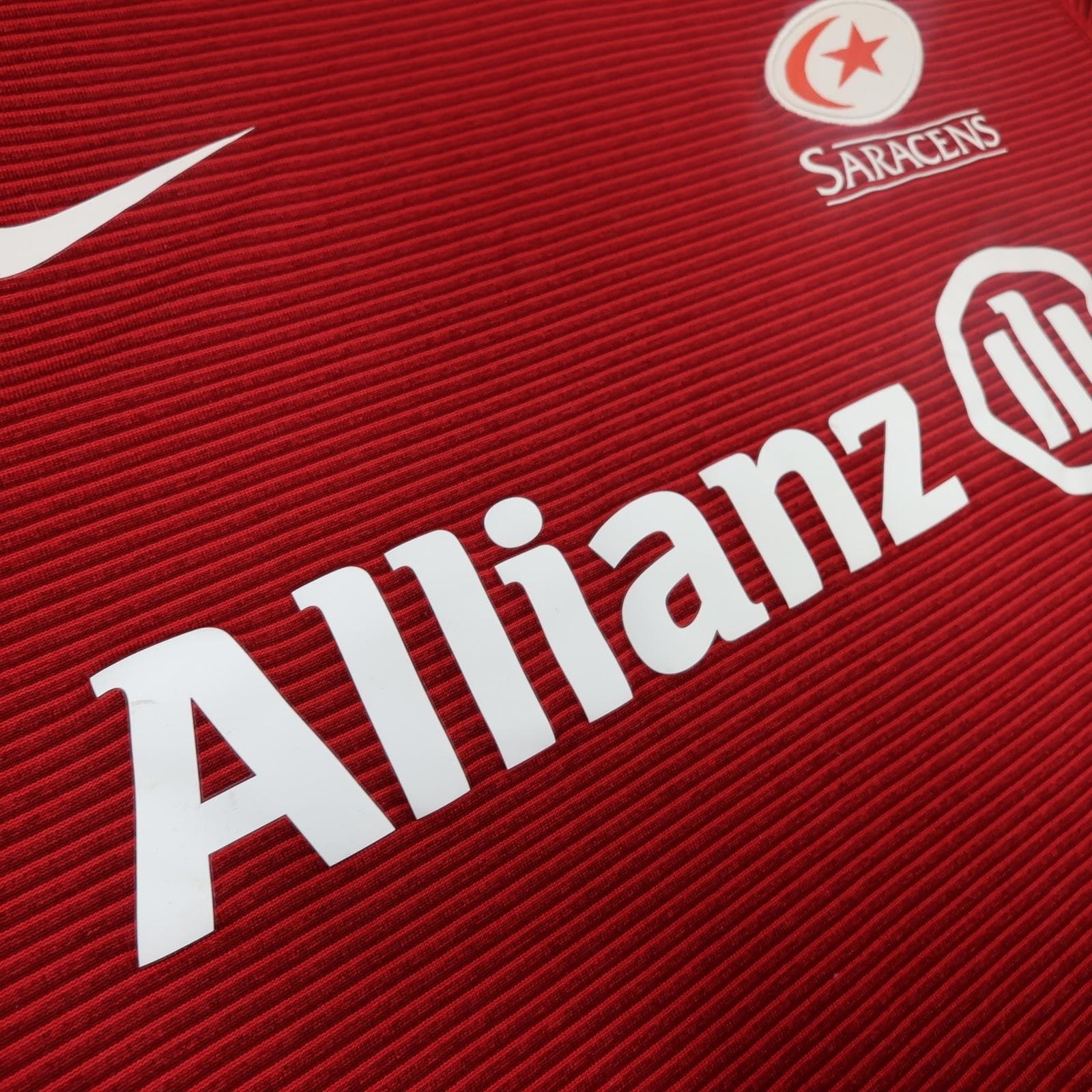 Saracens Rugby Shirt Mens Medium Red Rugby Union Nike Dri Fit Allianz Jersey photo 6