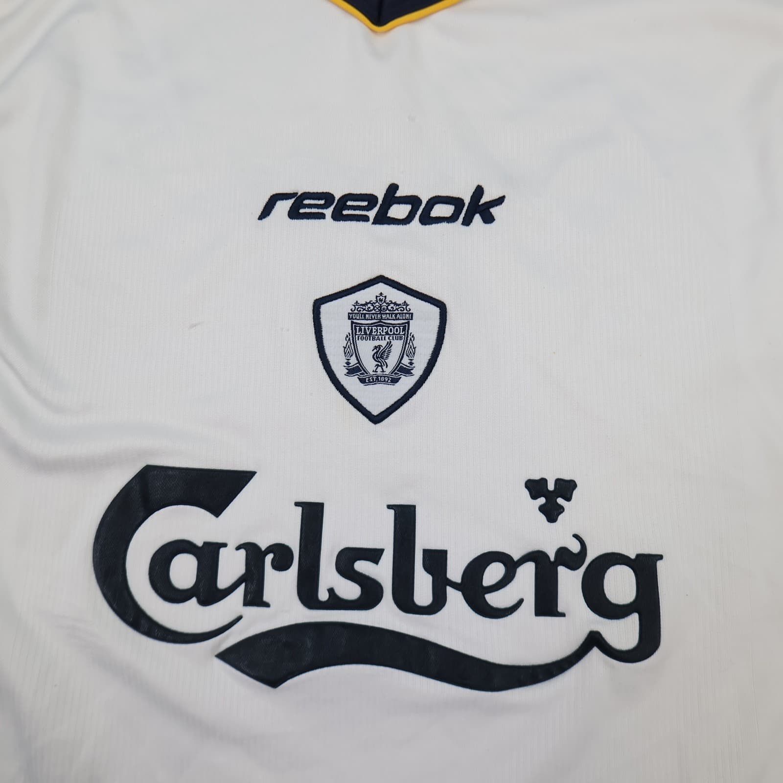 Vintage Liverpool Shirt Large White Away Kit 2001 2003 Reebok 40 42 Jersey photo 3
