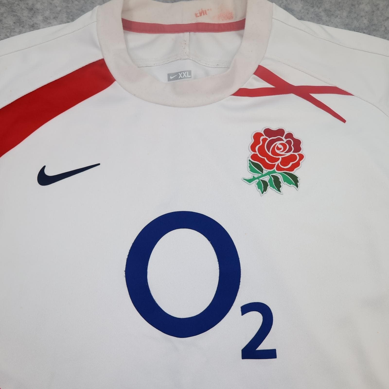 England Rugby Shirt Mens 2XL White Red 2007 2008 Rugby Union Nike O2 Jersey photo 3