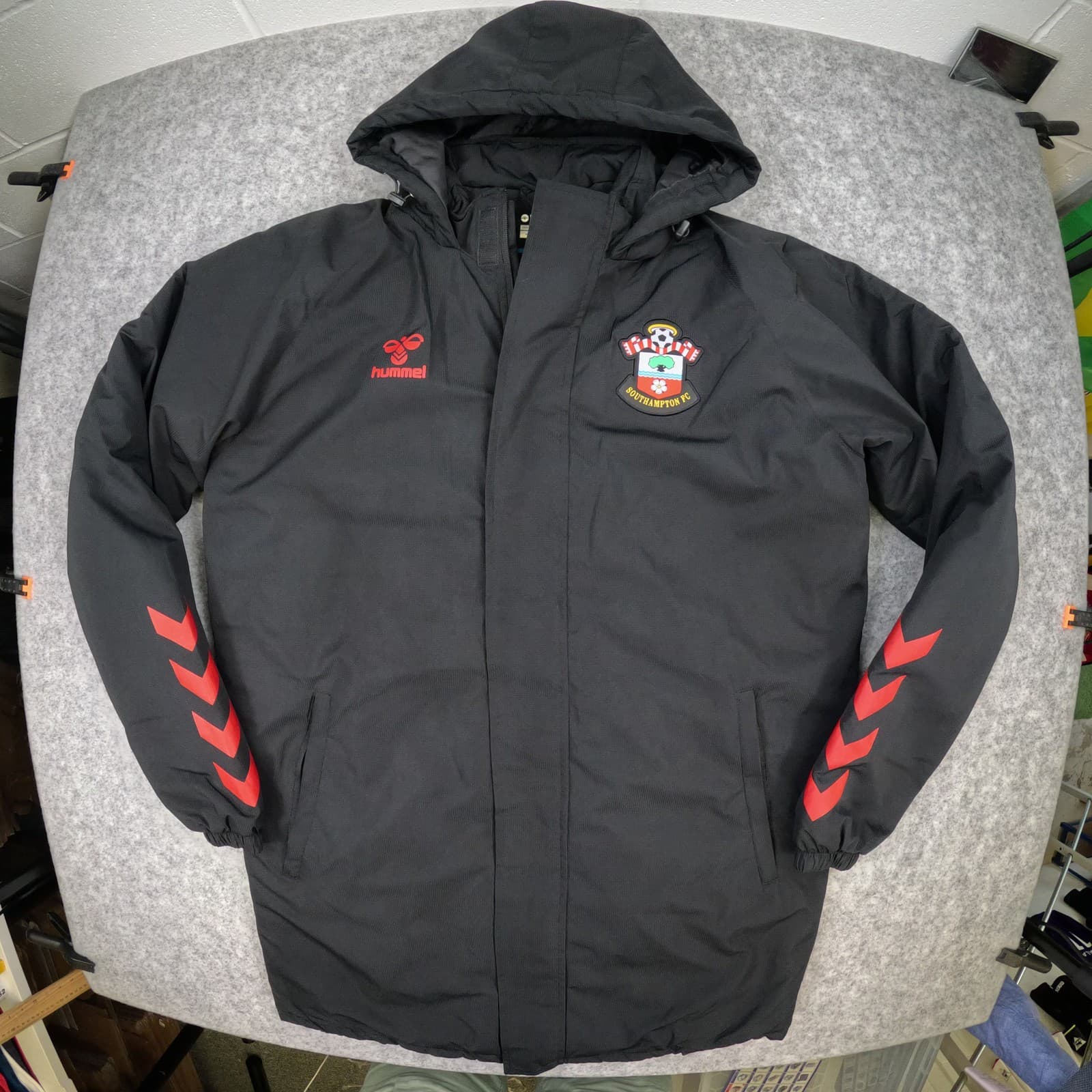 Southampton FC Hooded Parka Jacket Black 2021 2022 Hummel Long Sleeve Coat