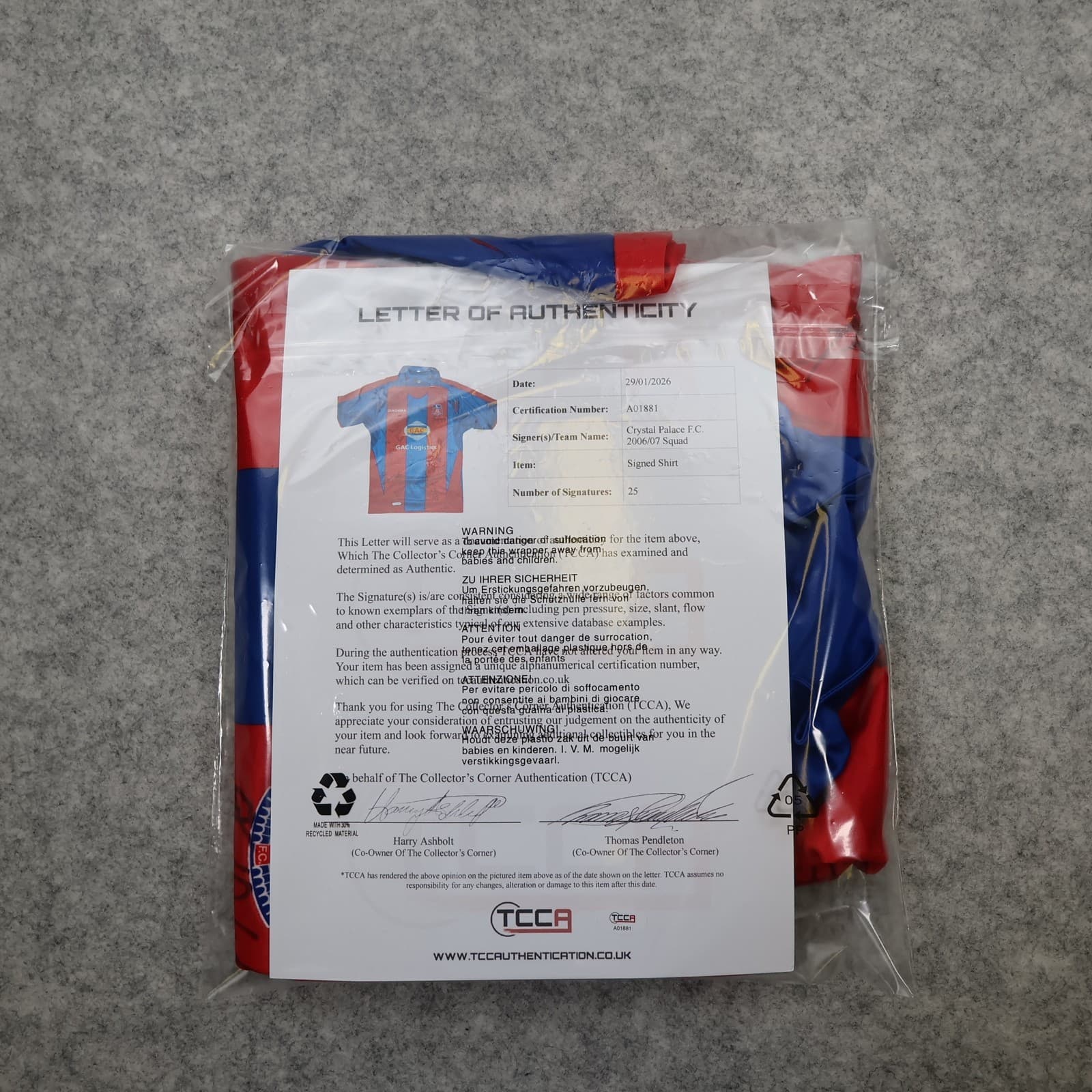 Crystal Palace Shirt Medium Home Kit 2006 2007 Squad Signed COA Included photo 4