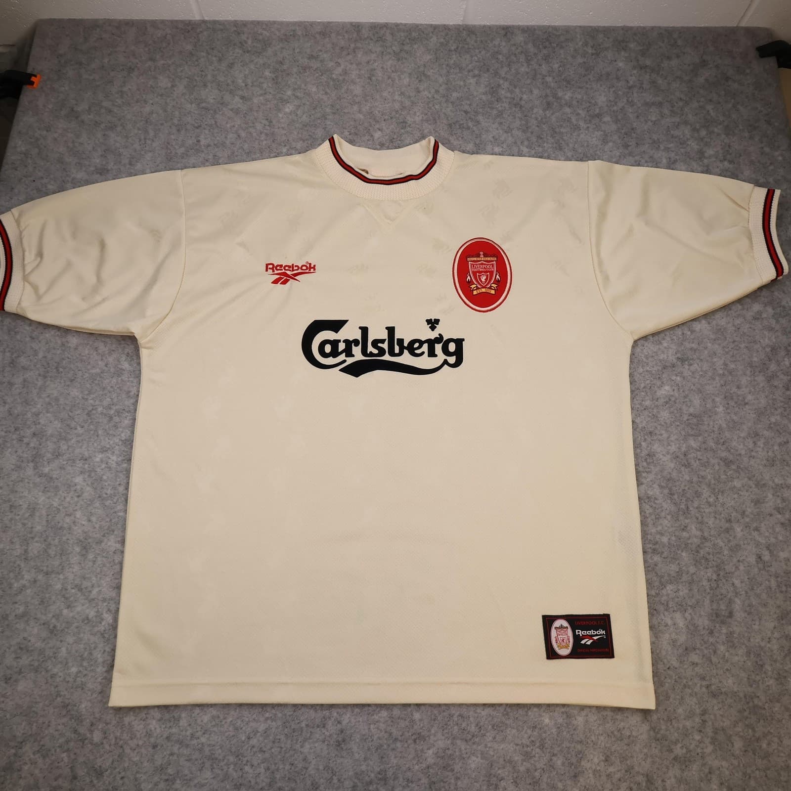 Vintage Liverpool Away Shirt Mens 2XL Beige 1996 1997 Reebok Soccer Jersey