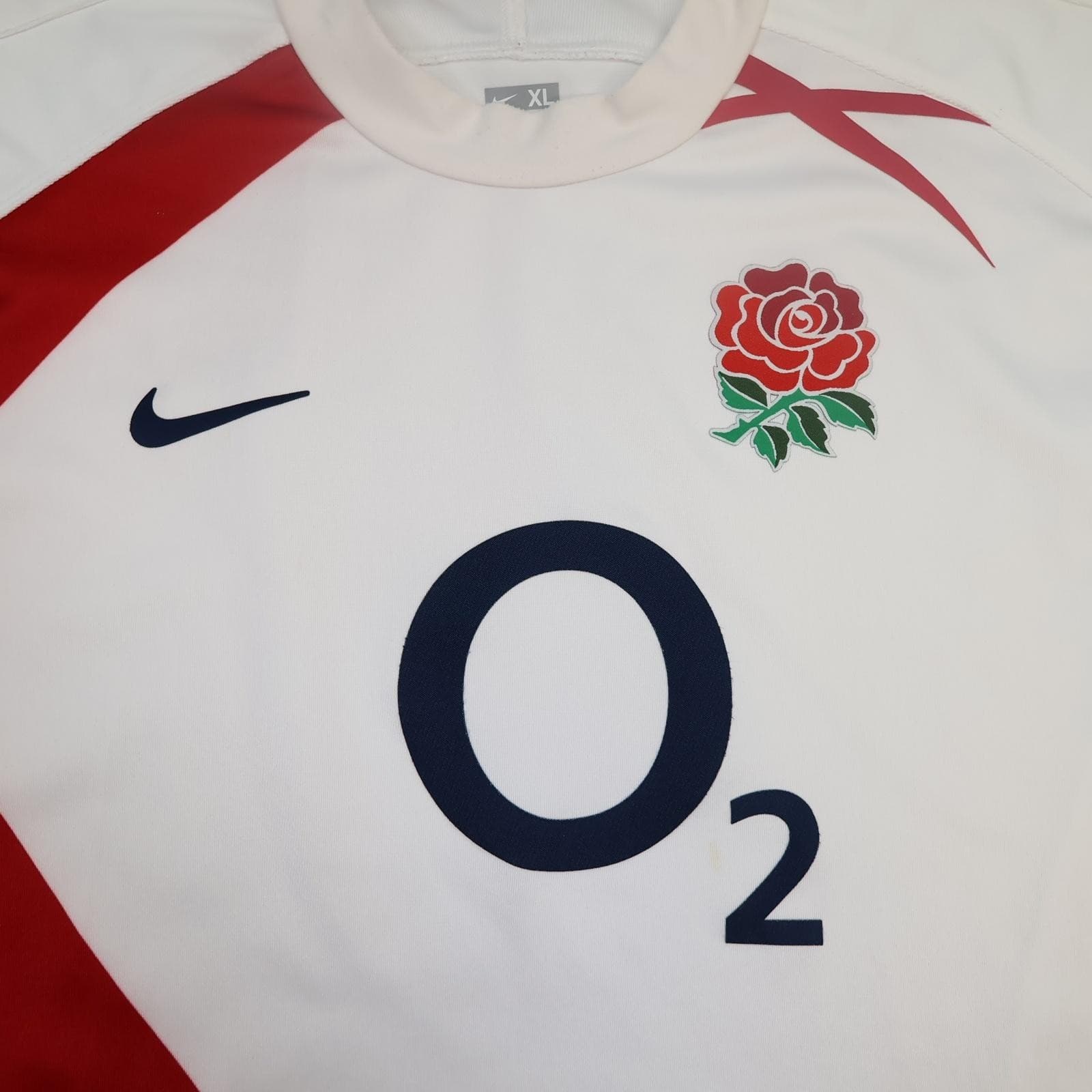 England Rugby Shirt Mens XL White 2007 2008 Home Rugby Union Nike O2 Jersey photo 3
