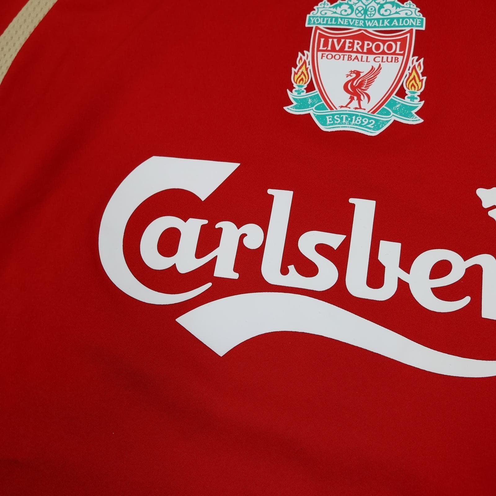 Liverpool Training Shirt Mens Large Red EPL Football Adidas Carlsberg Jersey photo 4