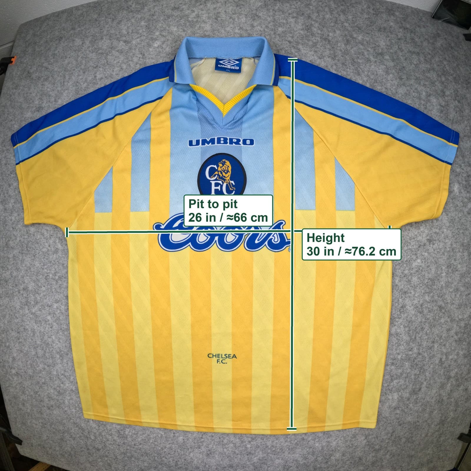 Chelsea Football Shirt 2XL Yellow Away 1995 1997 Umbro Soccer Jersey Vintage photo 7