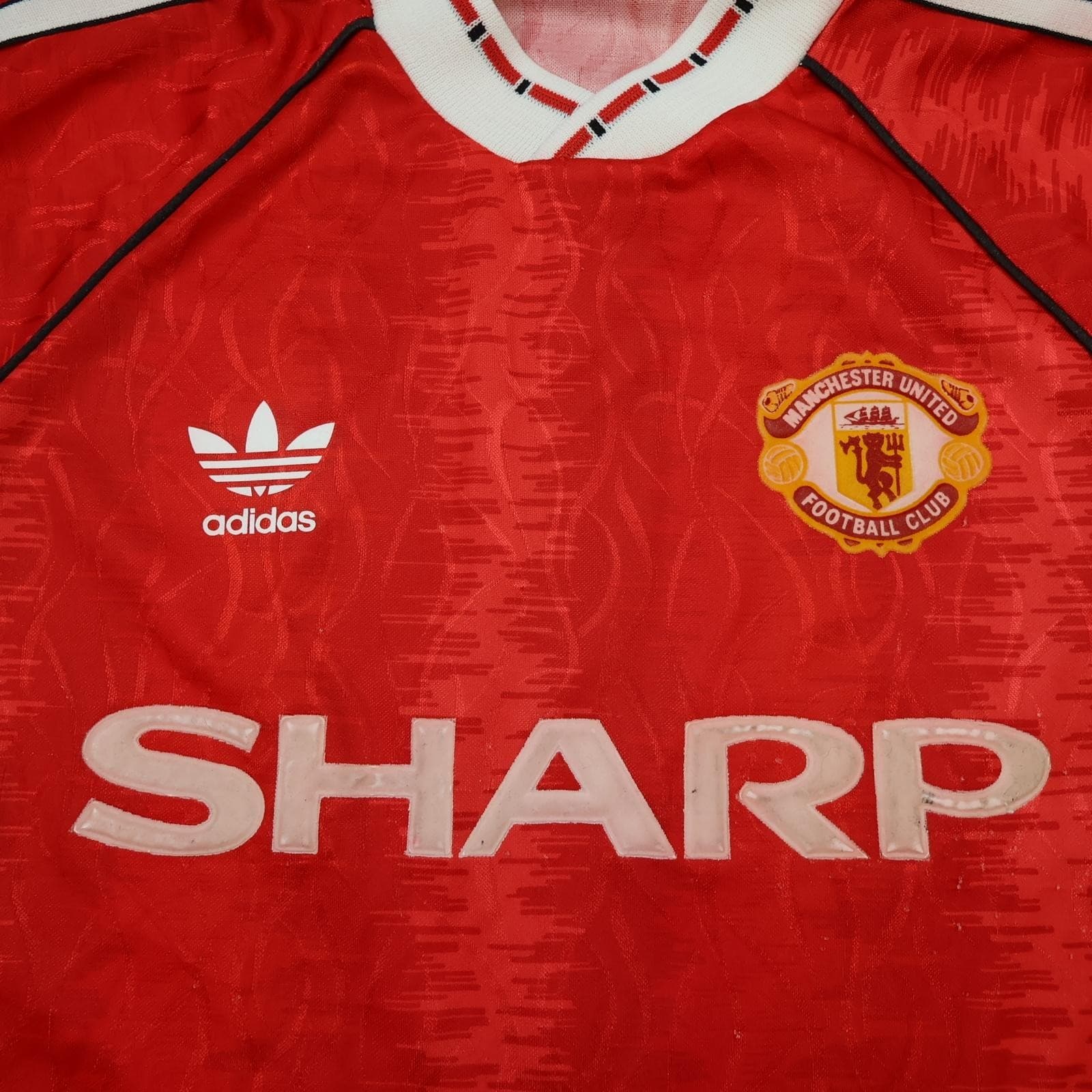 Vintage Manchester United Shirt Mens Medium Red Home 1990 92 Adidas Sharp Jersey photo 3