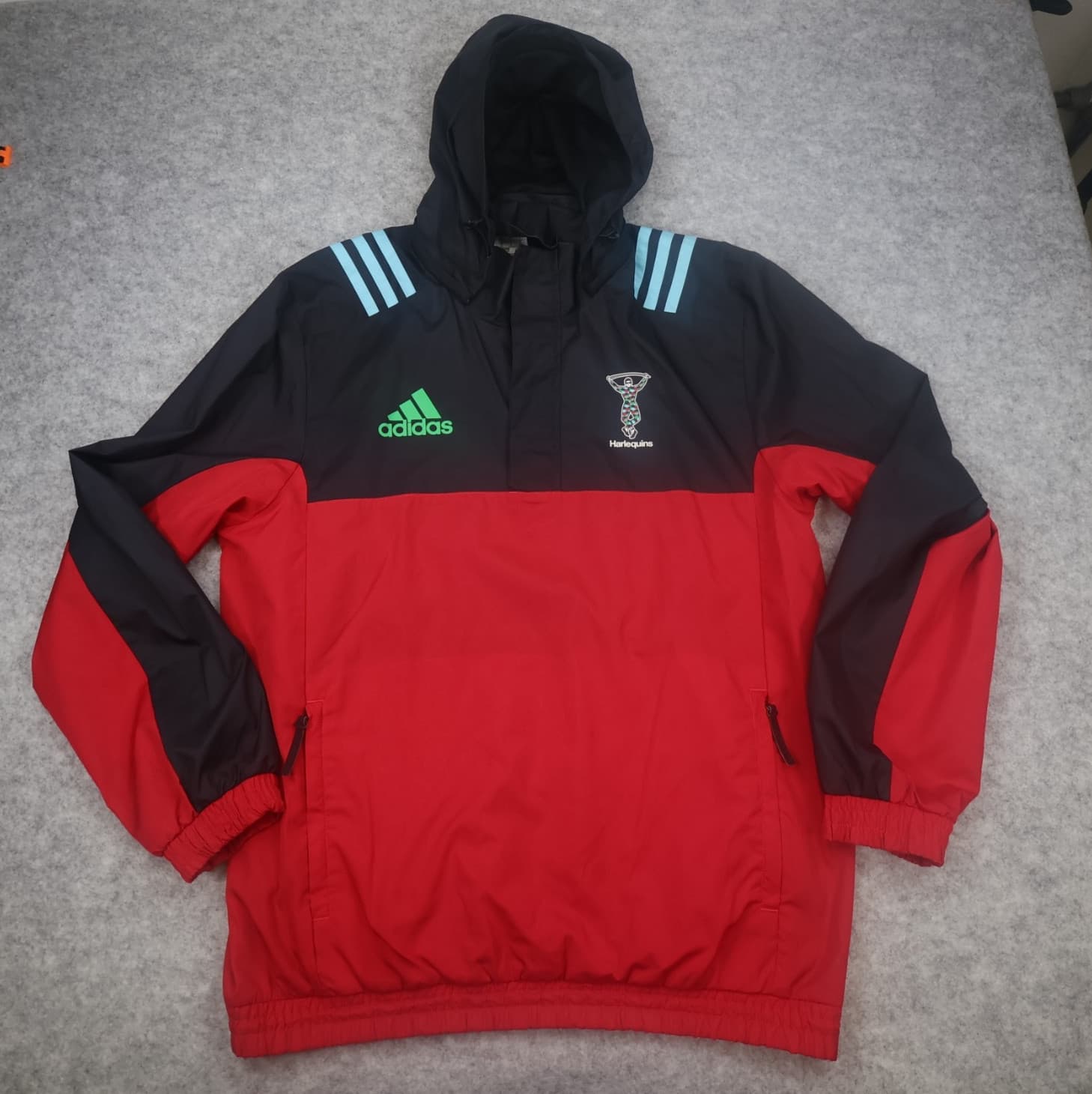 Harlequins Rugby Jacket Large Red Rain 2017 2018 Adidas Hooded 1/4 Zip