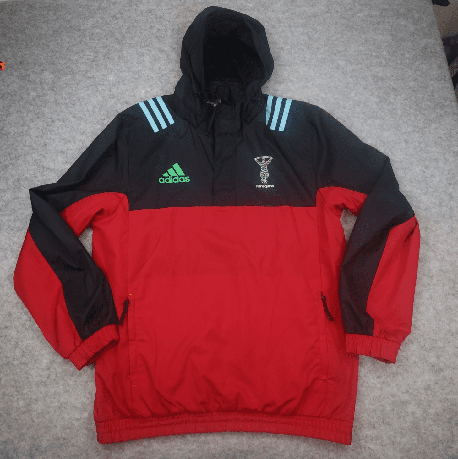 Harlequins Rugby Jacket Large Red Rain 2017 2018 Adidas Hooded 1/4 Zip