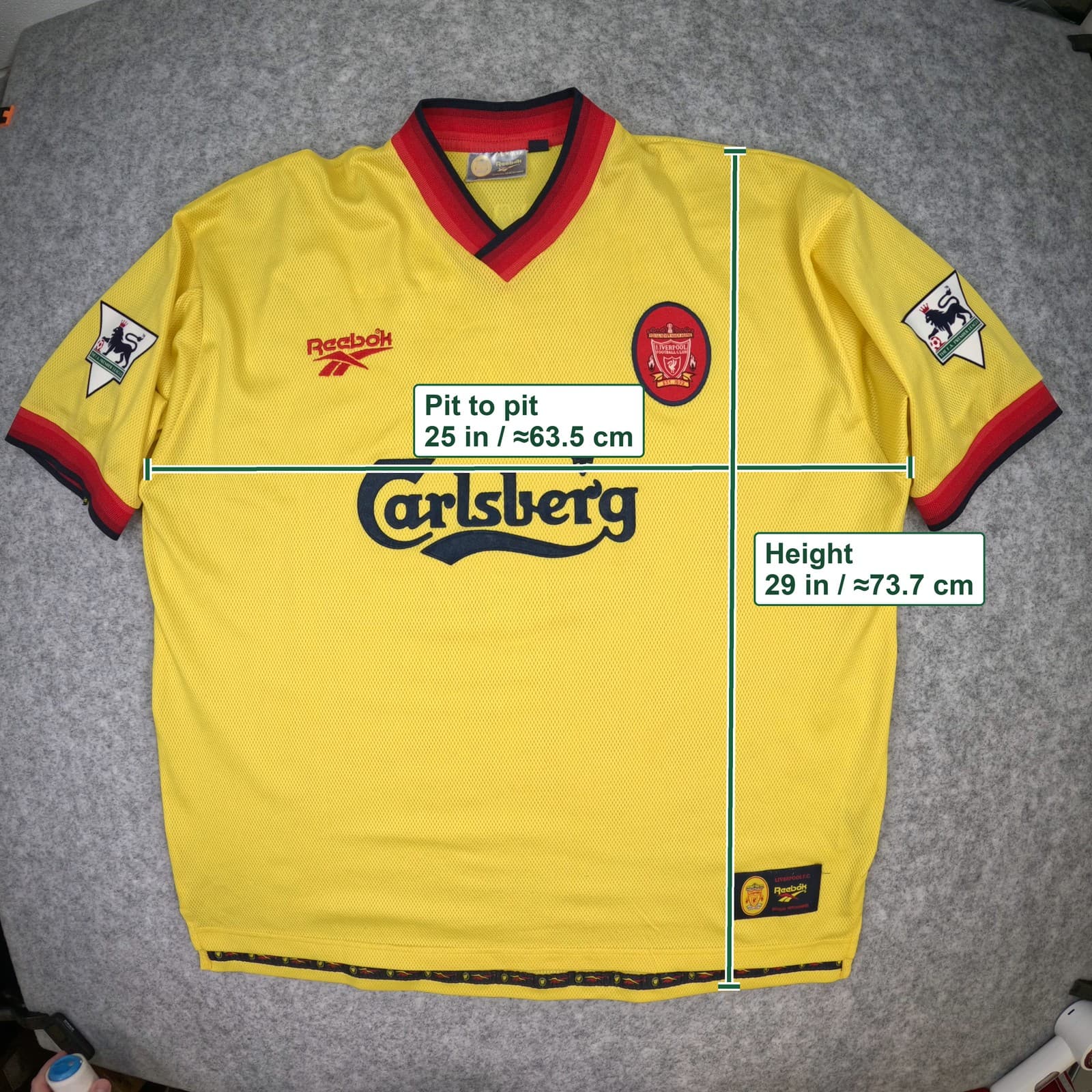 Liverpool Football Shirt 2XL 46 48 Yellow Away 1997 1999 Reebok Robbie Fowler 9 photo 3