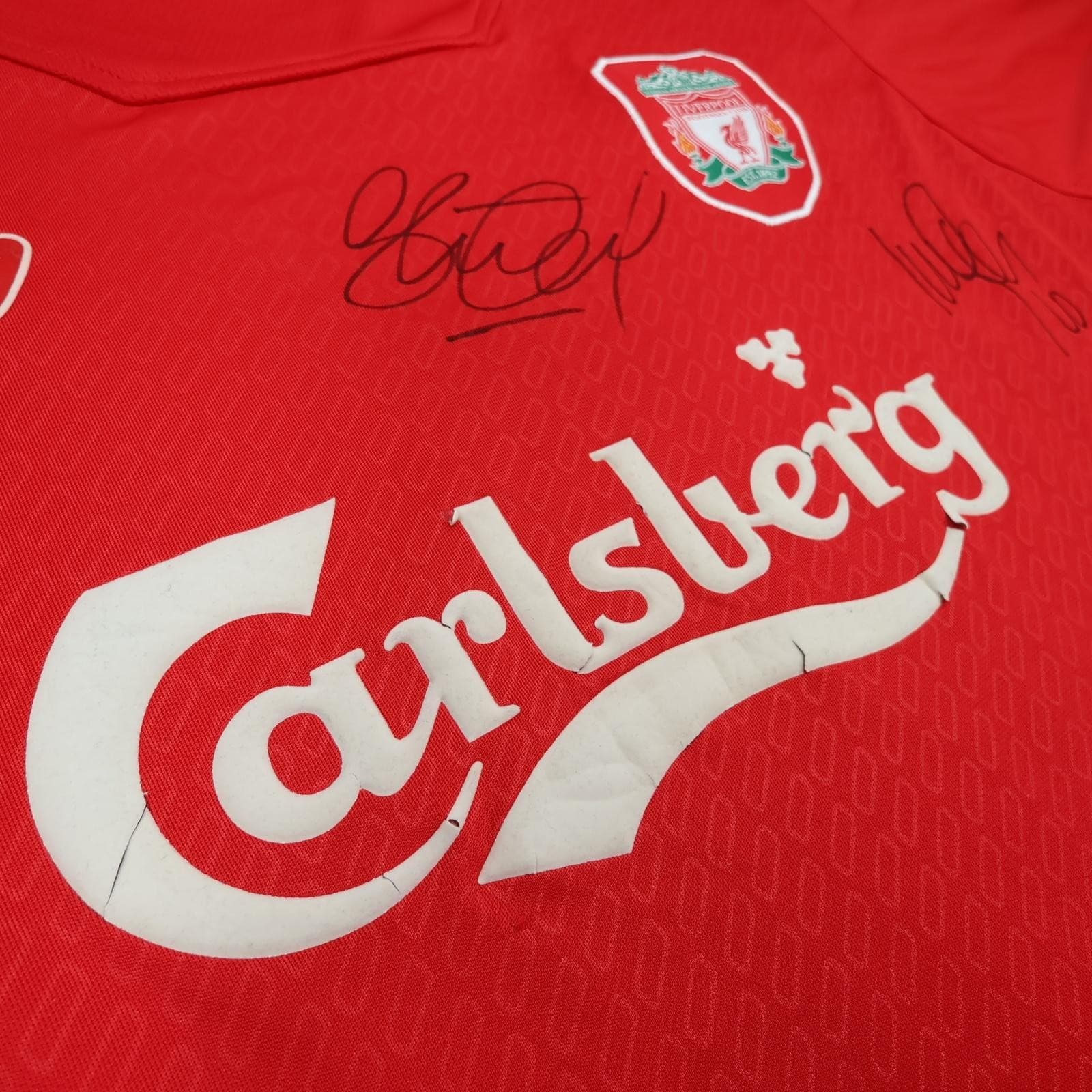 Vintage Liverpool Shirt Mens Large Red Home 2004 2006 Reebok Carlsberg Signed photo 7