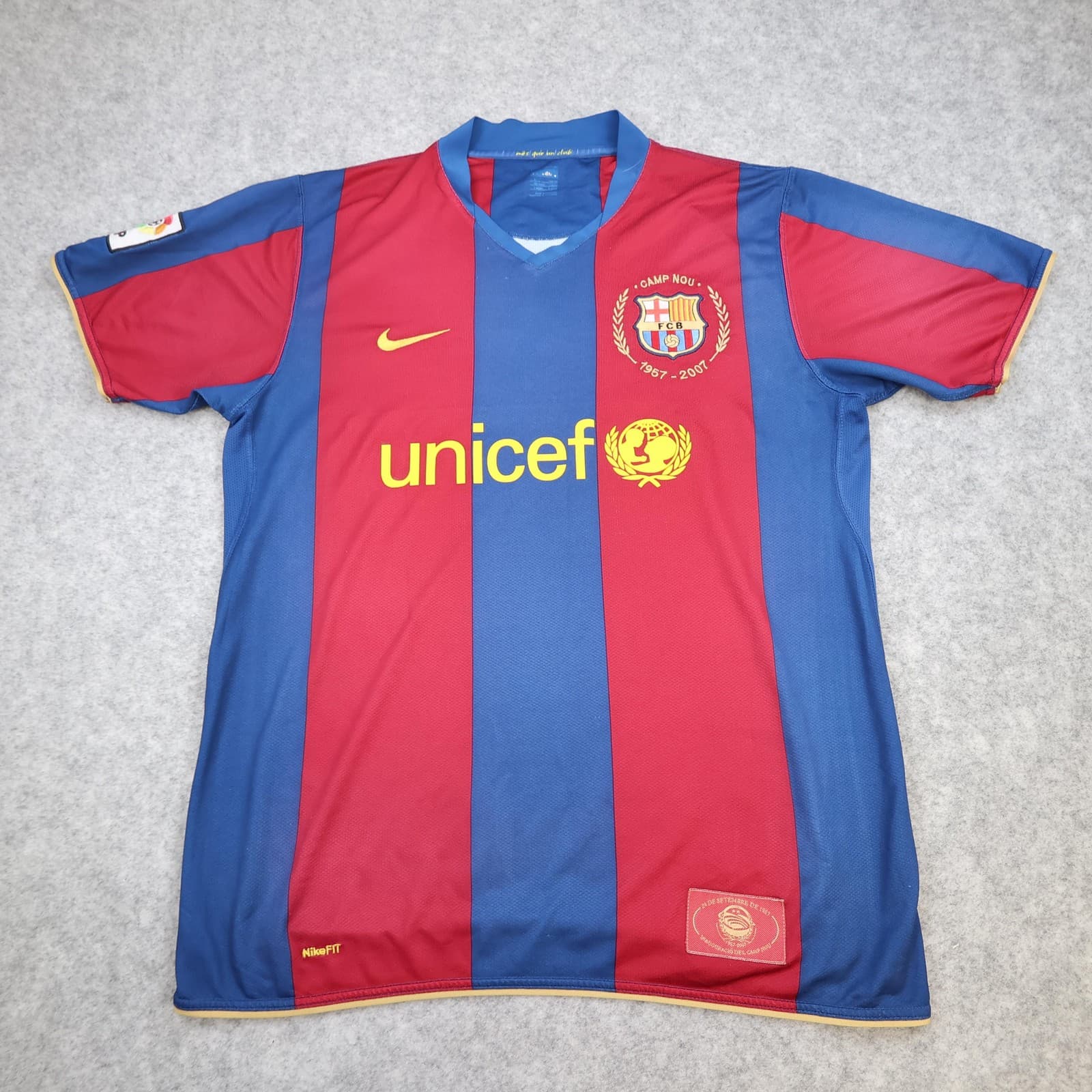 Barcelona Shirt Mens Large Red Blue Home 2007 2008 Football Nike Ronaldinho 10 photo 2