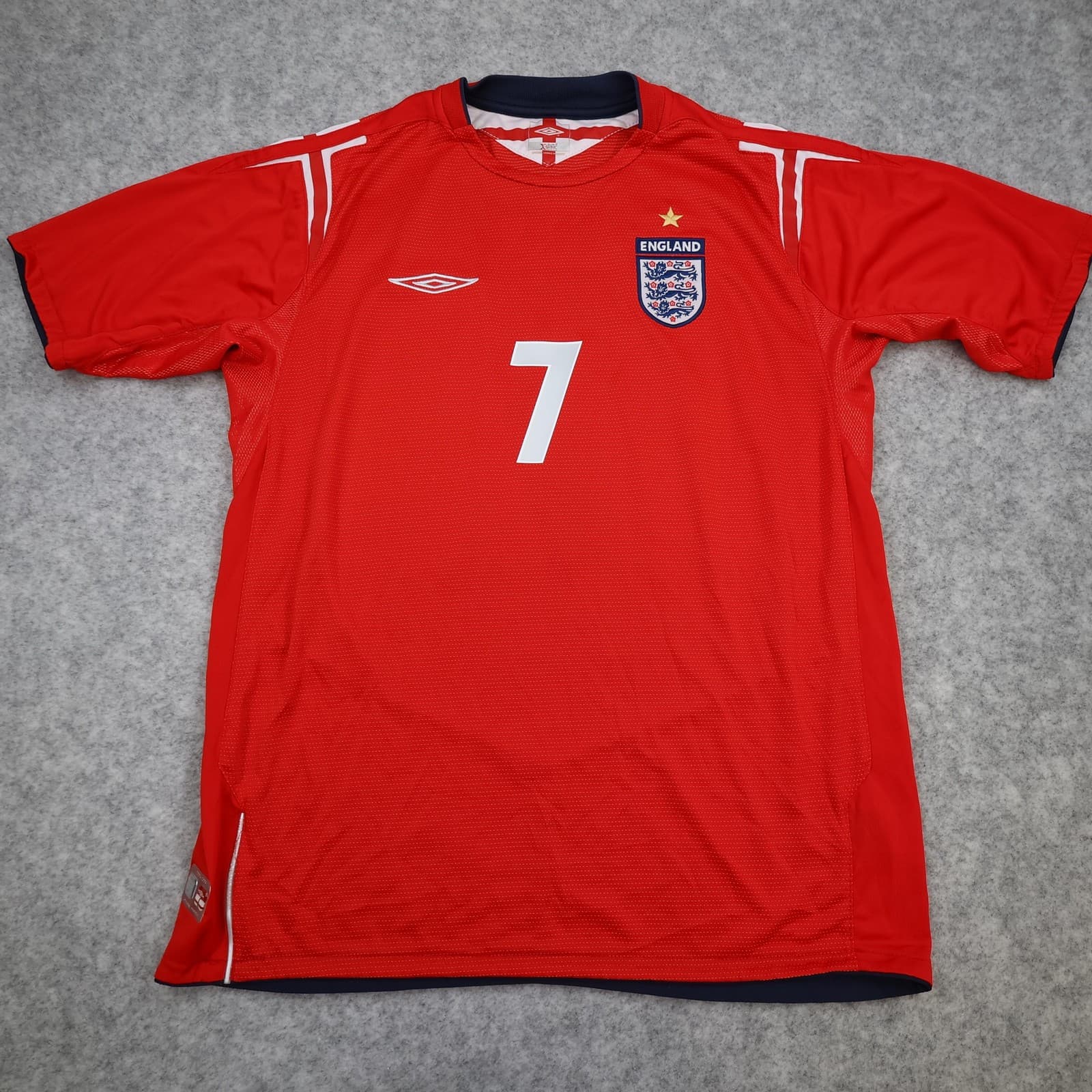 Vintage England Away Shirt Mens Large Red 2004 2006 Umbro Beckham 7 Jersey photo 2