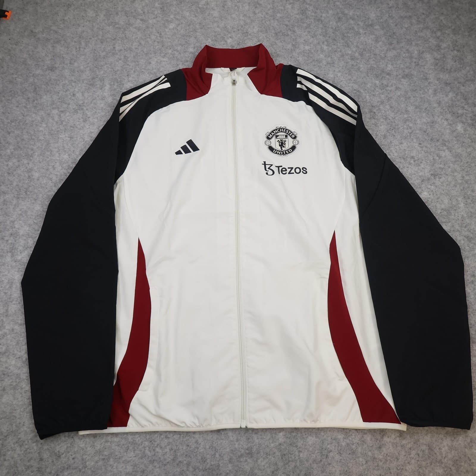 Manchester United Jacket Mens Large White Black EPL Football Adidas Tezos 24 25