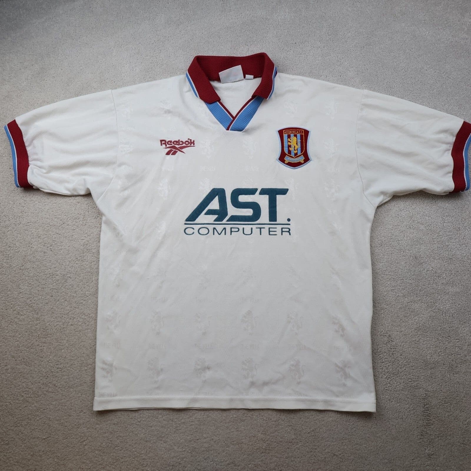Vintage Aston Villa Shirt Large White Away Kit 1996 1997 1998 Reebok Jersey 40"
