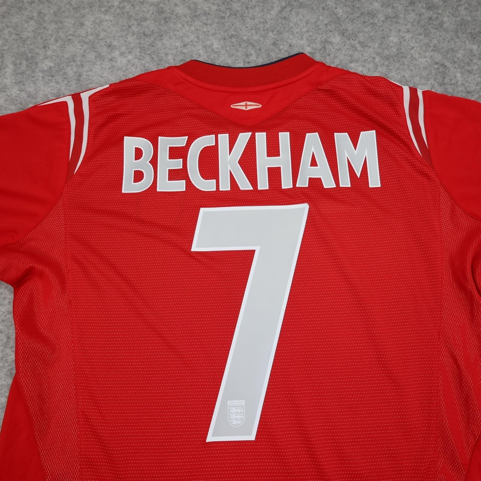 Vintage England Away Shirt Mens Large Red 2004 2006 Soccer Jersey Umbro Beckham photo 3