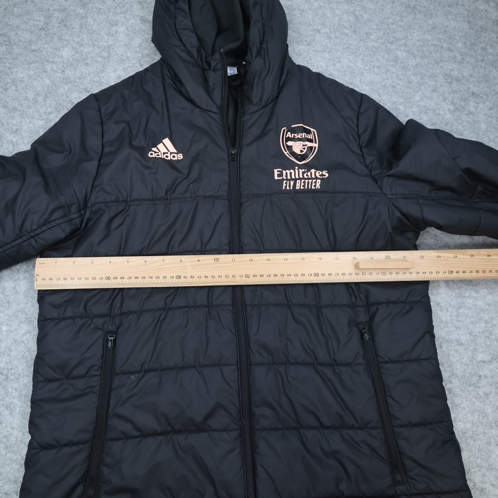 Arsenal Jacket Large Black Winter Adidas Padded Long Bench Coat 2020 2021 photo 12