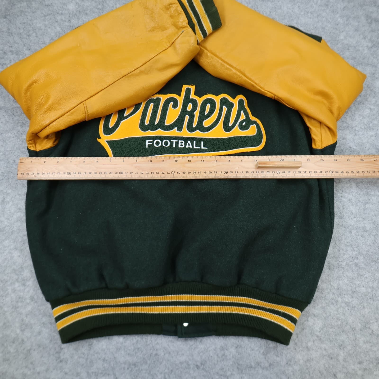 Vintage Green Bay Packers Varsity Jacket Large Green Leather DeLong NFL photo 14