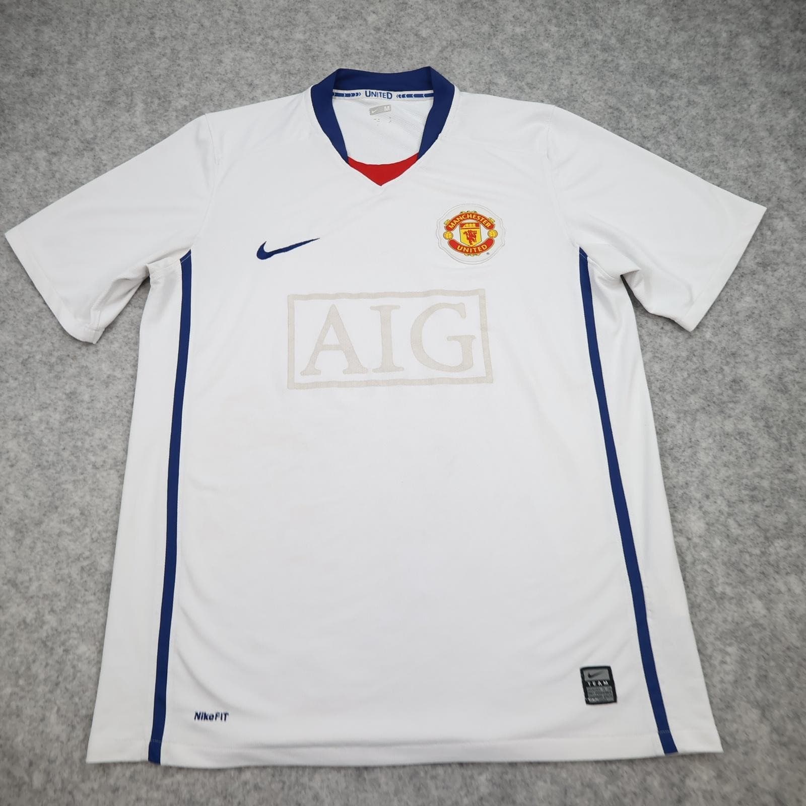 Manchester United Shirt Mens Medium White Away EPL 2008 2009 Nike AIG Jersey