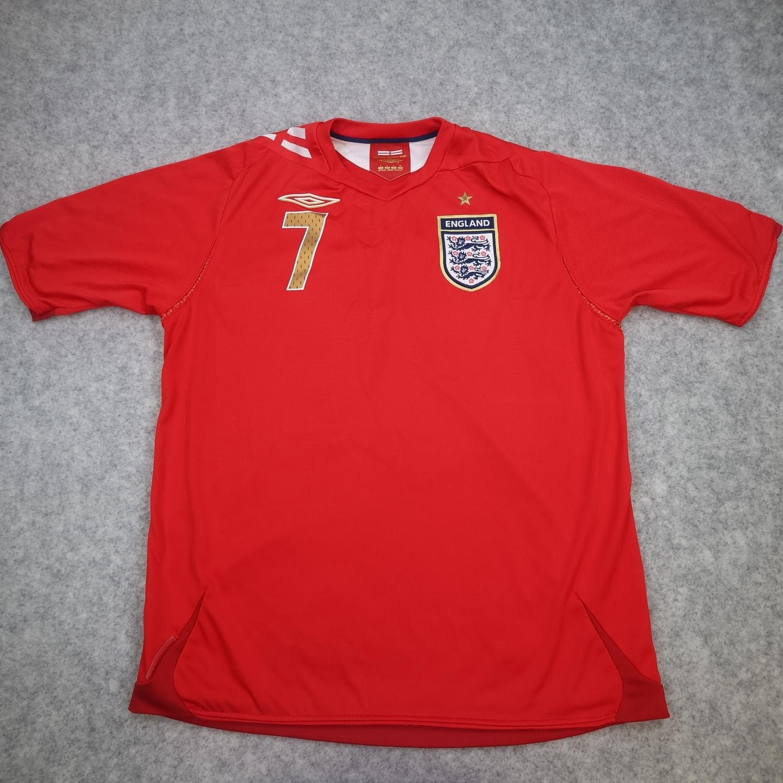 England Away Shirt Mens Large Red 2006 2008 Football Umbro Beckham 7 Jersey photo 2