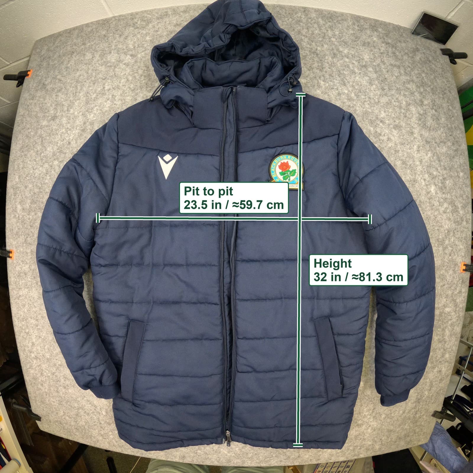 Blackburn Rovers Jacket Large Navy Macron Long Sleeve Football Zip Puffer photo 3