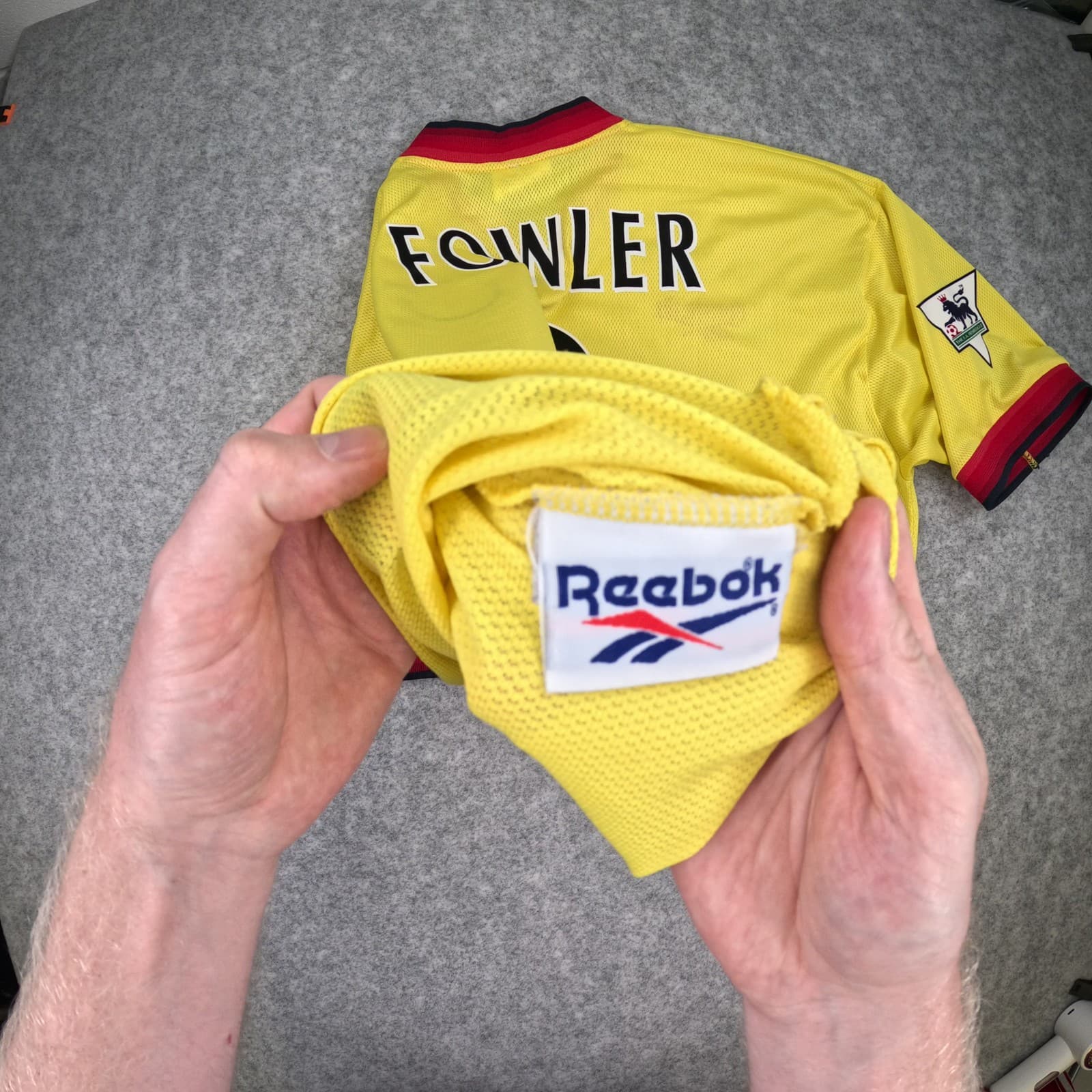 Liverpool Football Shirt 2XL 46 48 Yellow Away 1997 1999 Reebok Robbie Fowler 9 photo 4