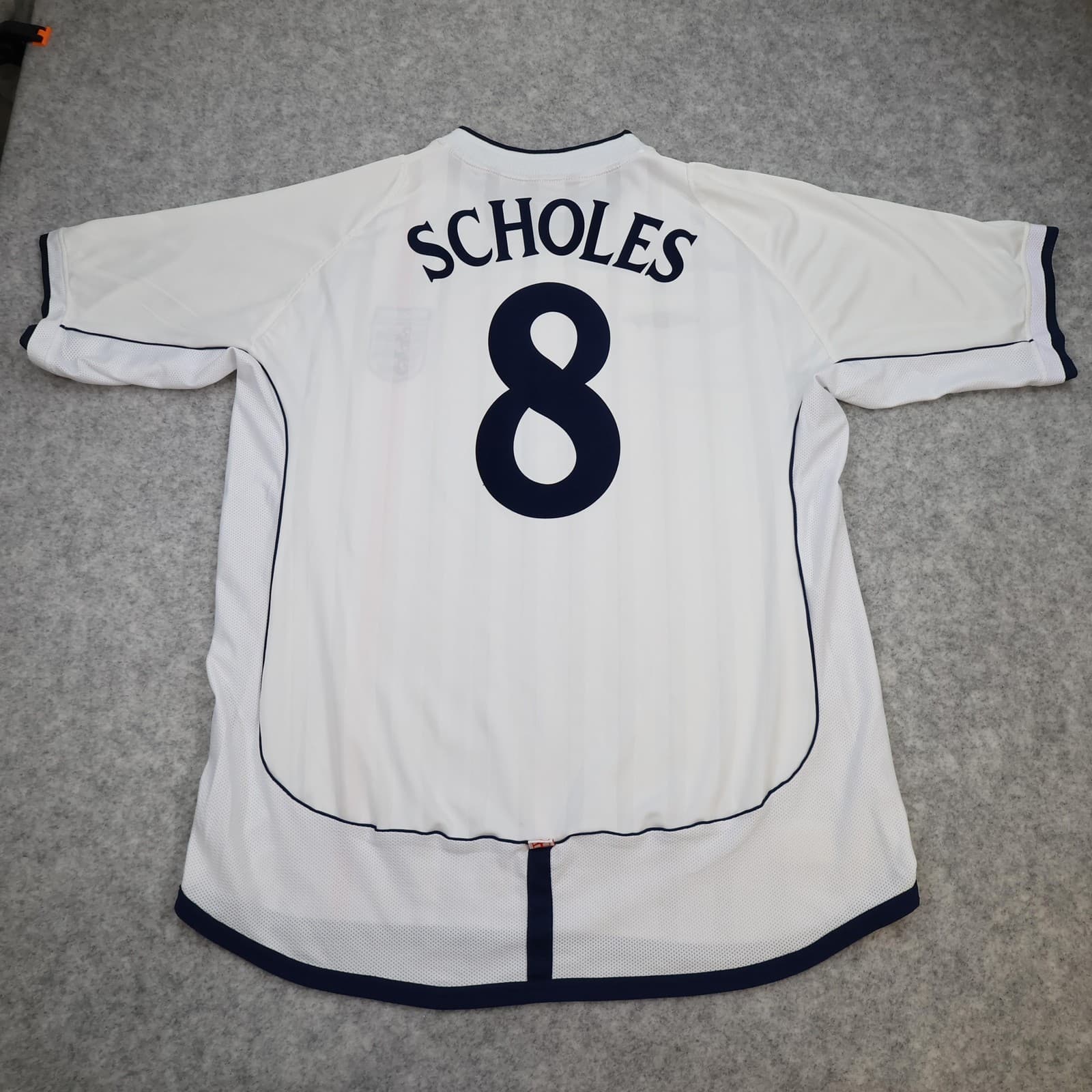 Vintage England Home Shirt Mens XL White 2001 2003 Football Umbro Scholes 8