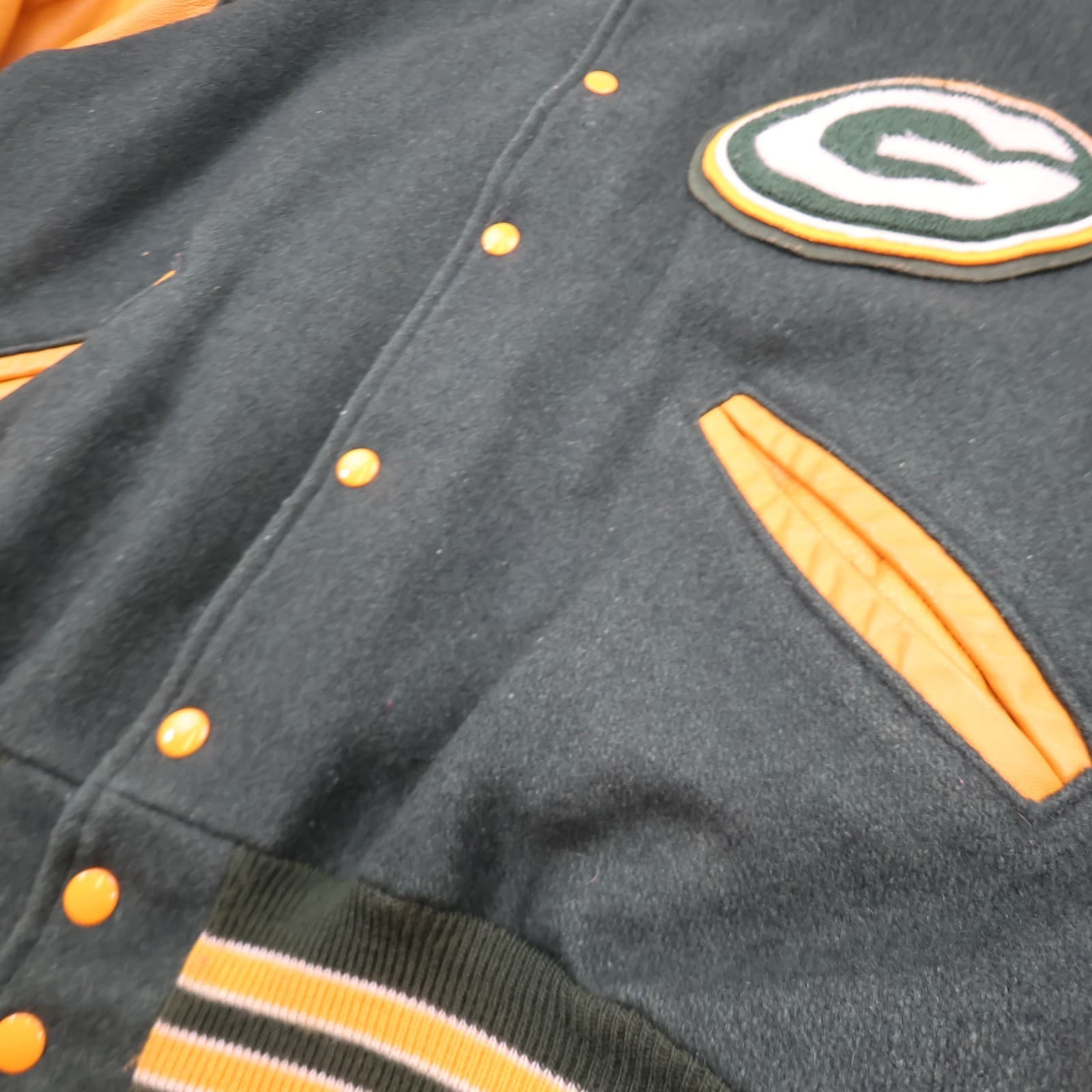 Vintage Green Bay Packers Varsity Jacket Large Green Leather DeLong NFL photo 7